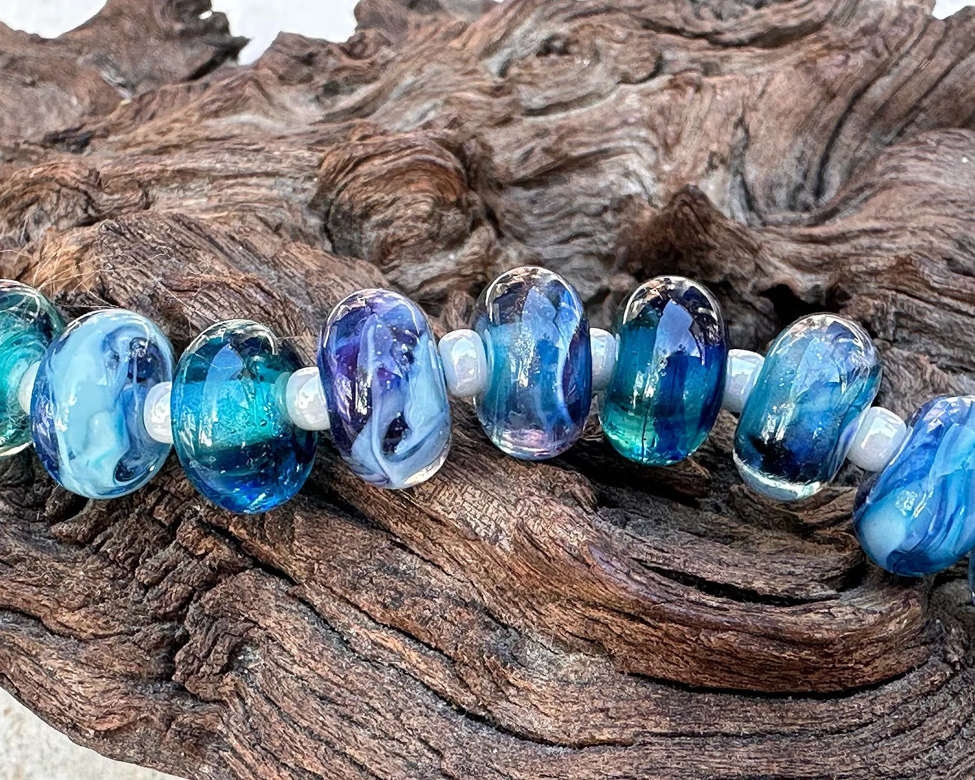 11 Blue Orphan Lampwork Beads Set SRA