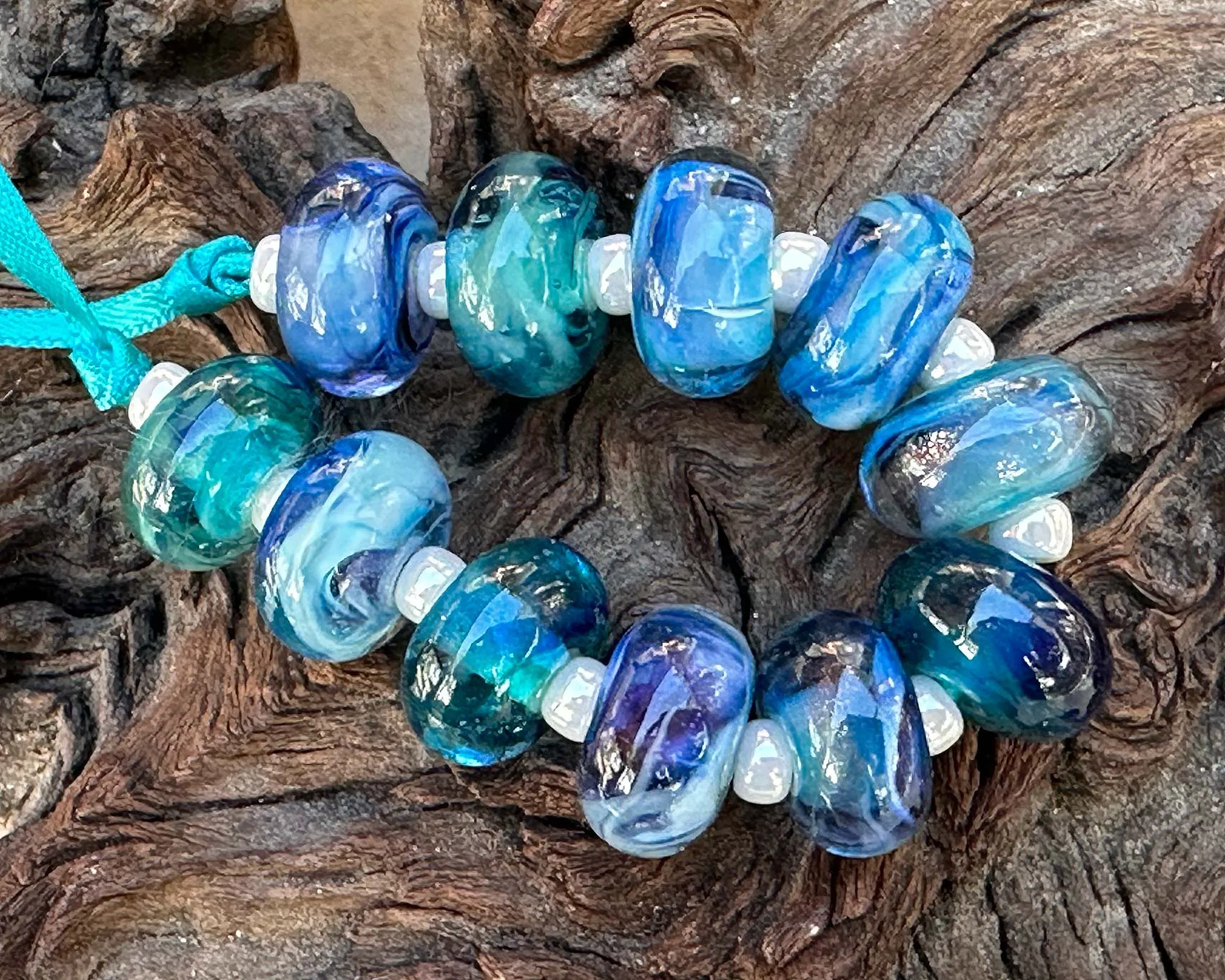 11 Blue Orphan Lampwork Beads Set SRA