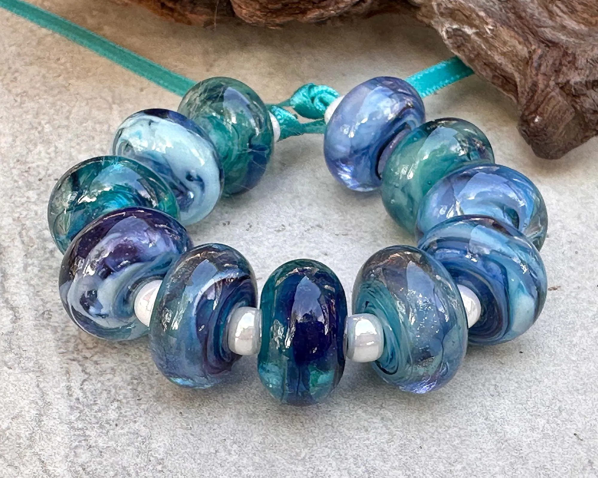 11 Blue Orphan Lampwork Beads Set SRA