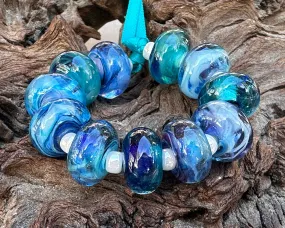 11 Blue Orphan Lampwork Beads Set SRA