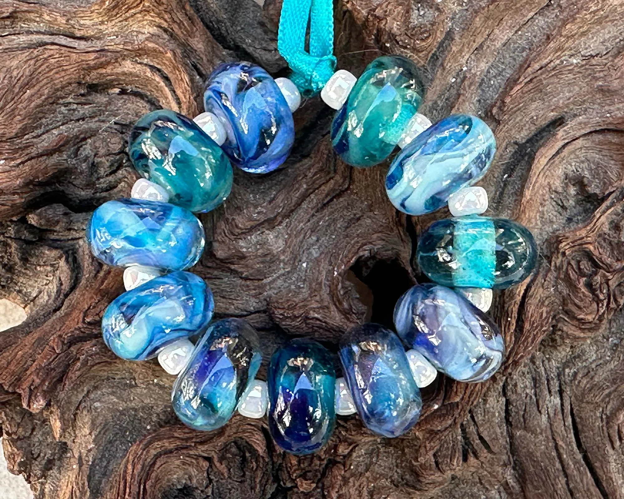 11 Blue Orphan Lampwork Beads Set SRA