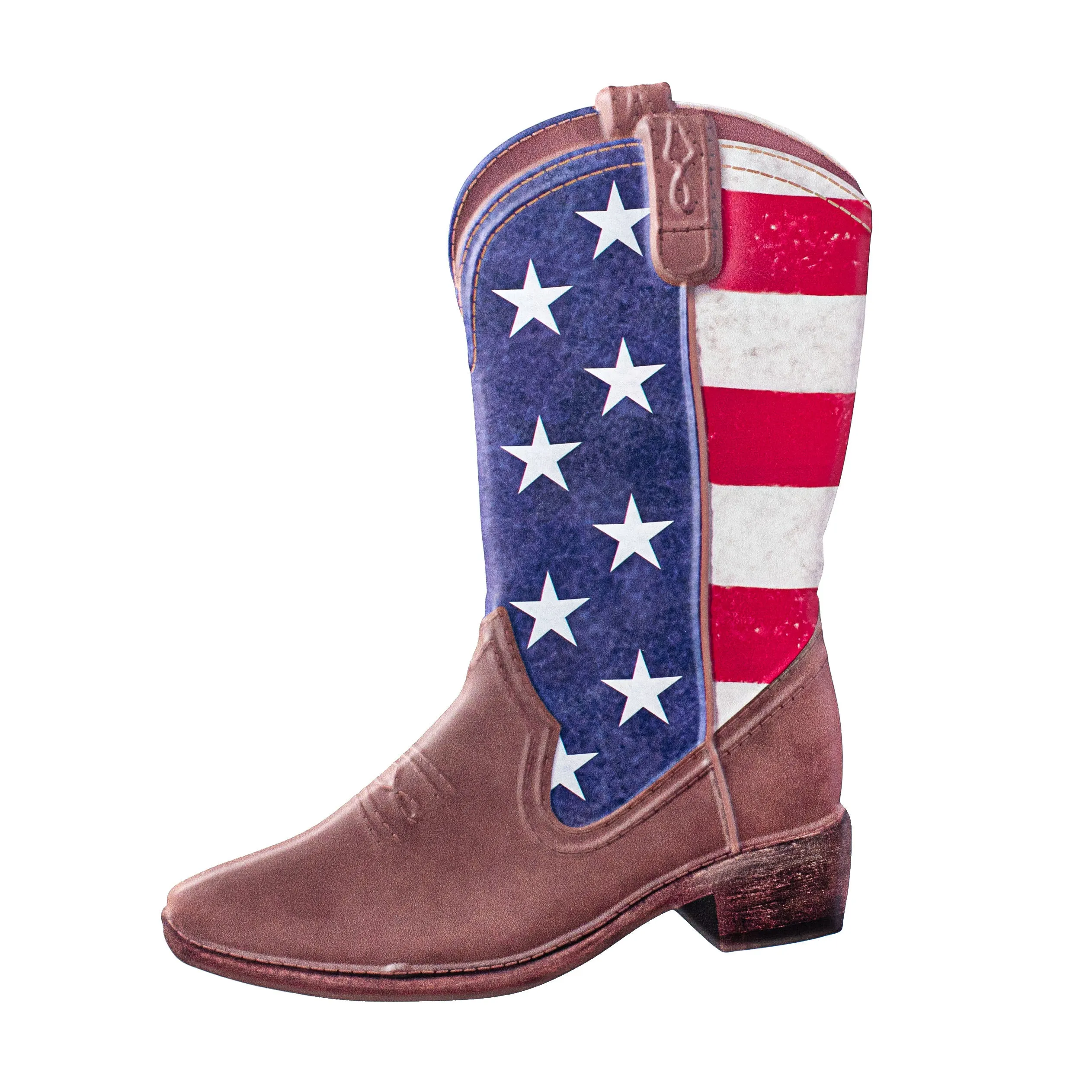 12.5" Metal Embossed Hanger: American Flag Cowboy Boot