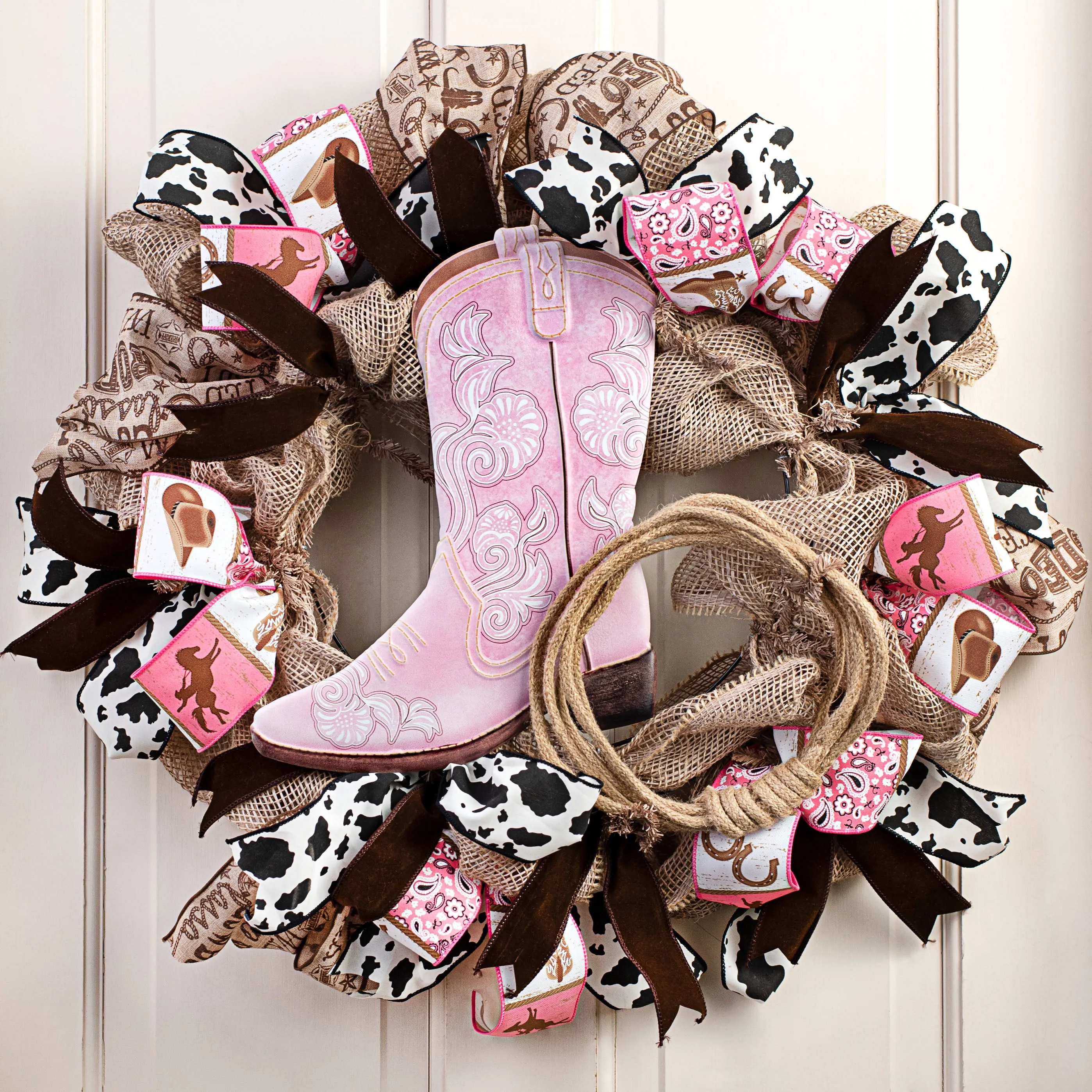 12.5" Metal Embossed Hanger: Pink Floral Cowboy Boot
