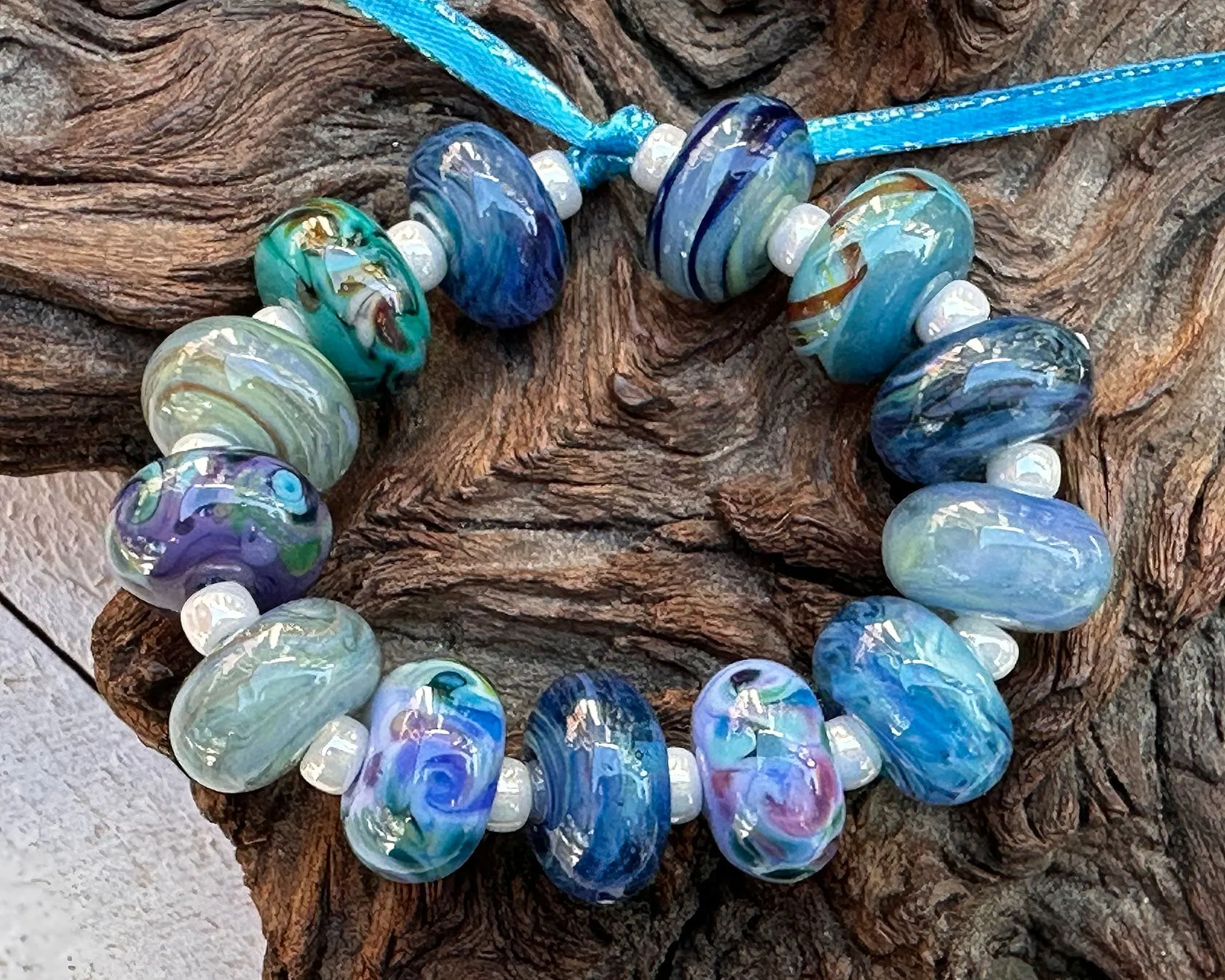 13 Blue Orphan Lampwork Beads Set SRA