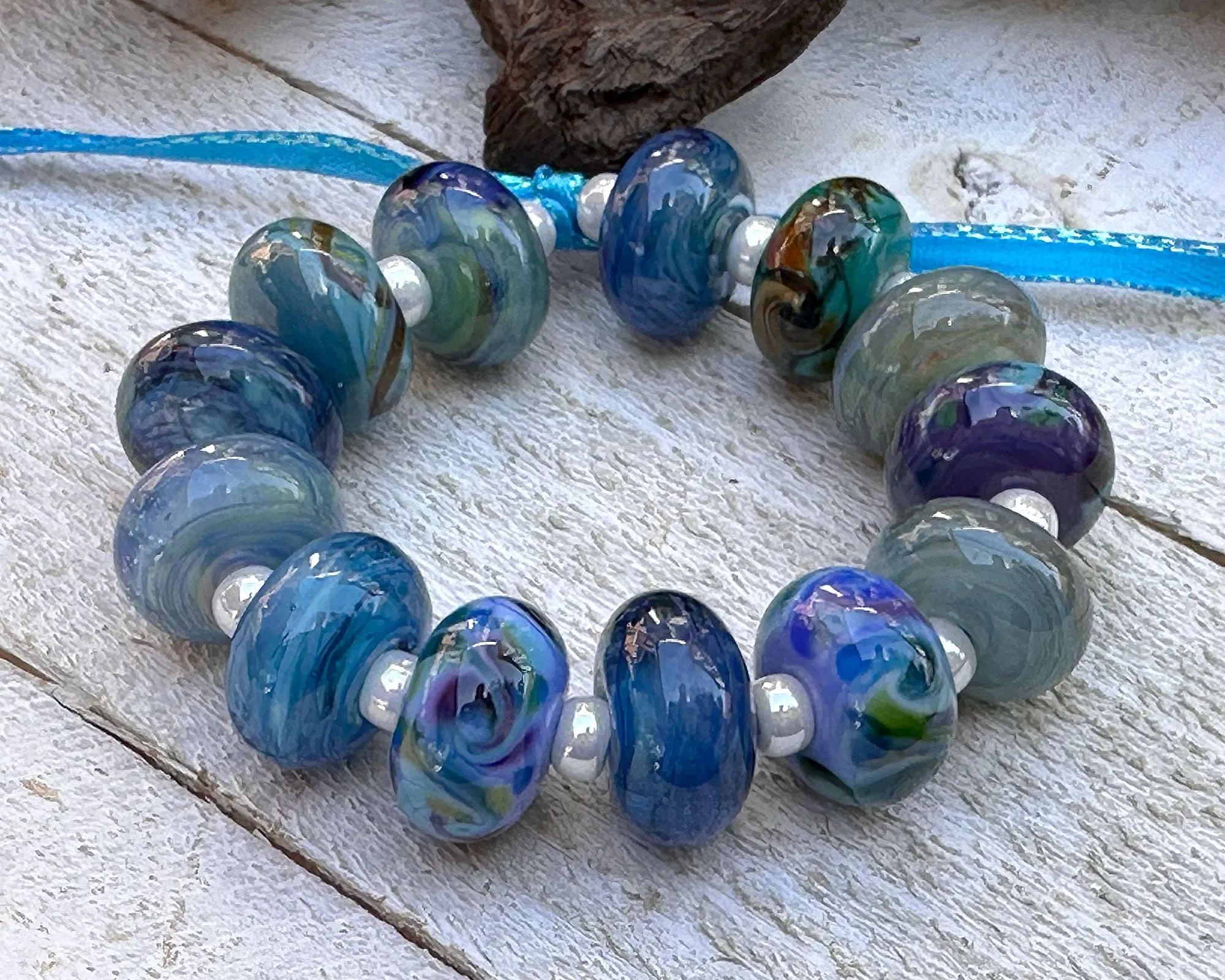 13 Blue Orphan Lampwork Beads Set SRA