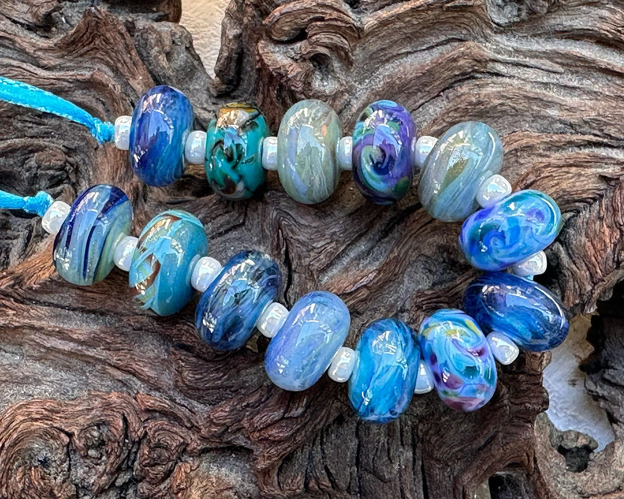 13 Blue Orphan Lampwork Beads Set SRA