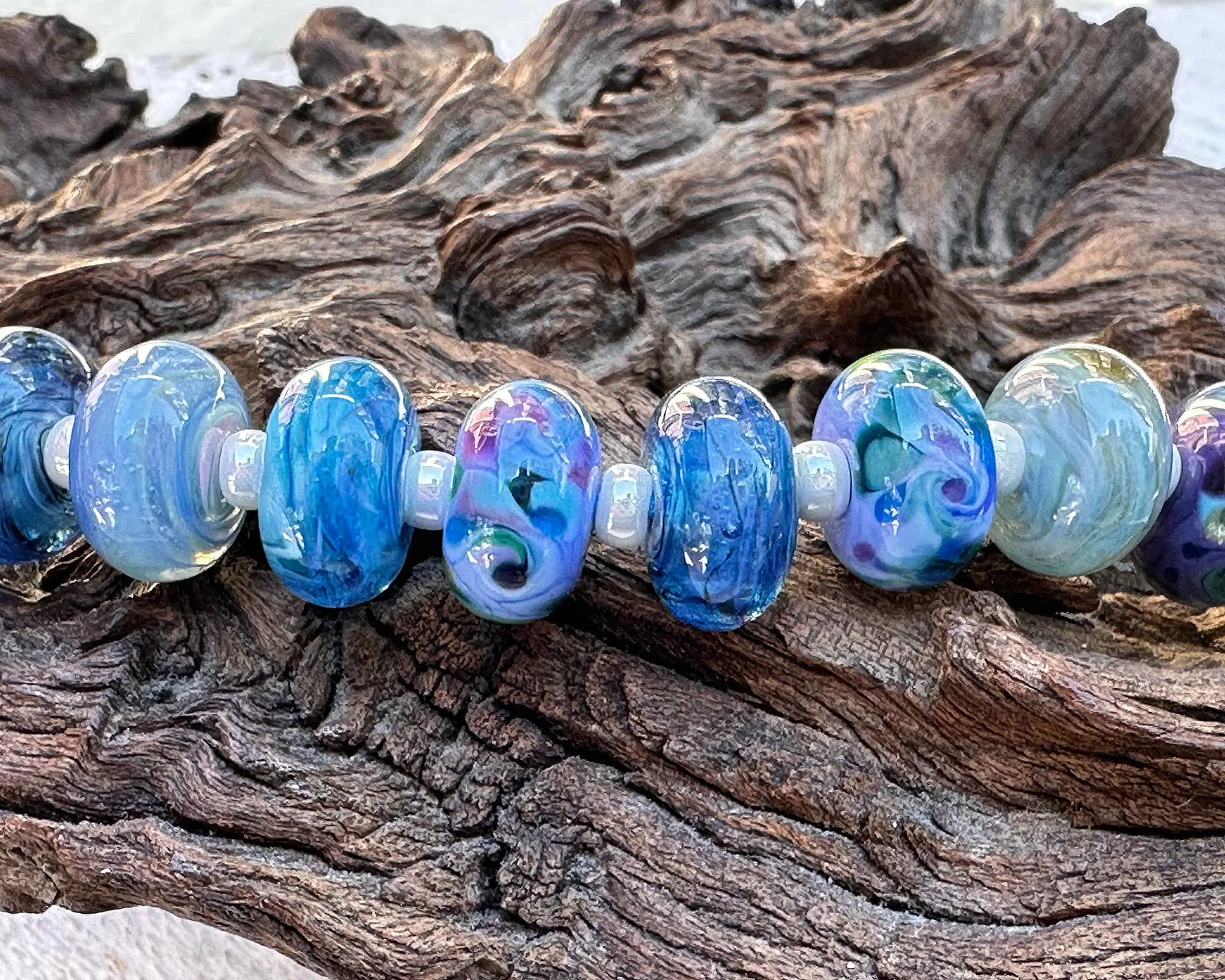 13 Blue Orphan Lampwork Beads Set SRA