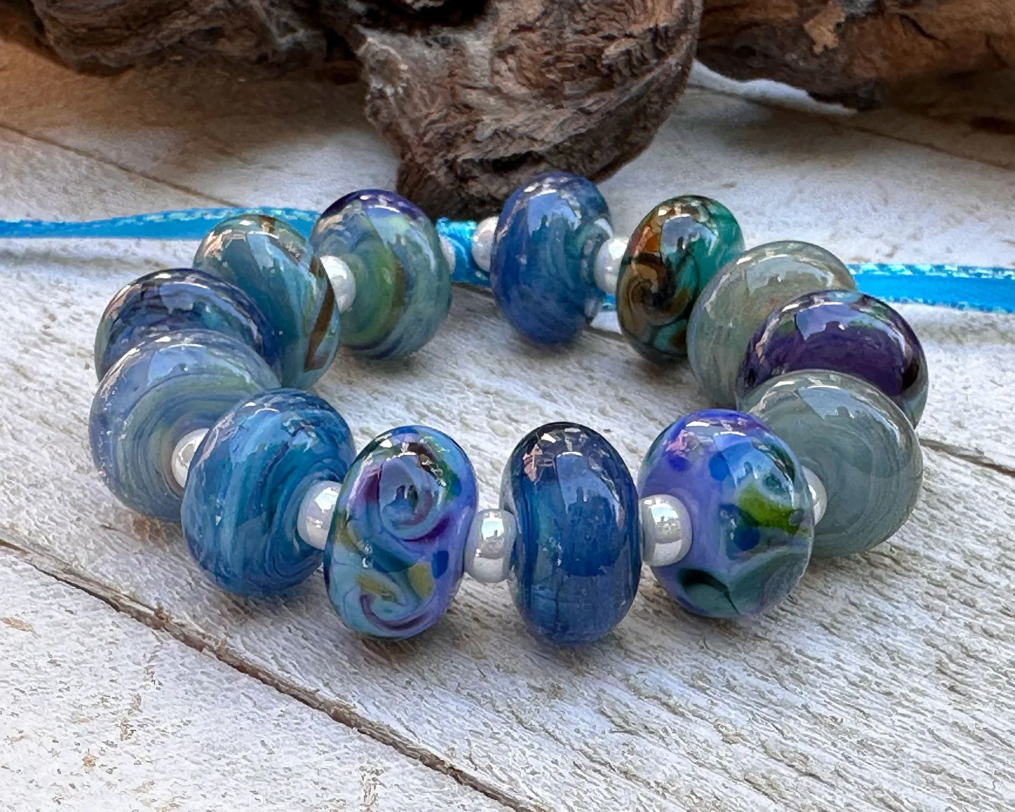13 Blue Orphan Lampwork Beads Set SRA