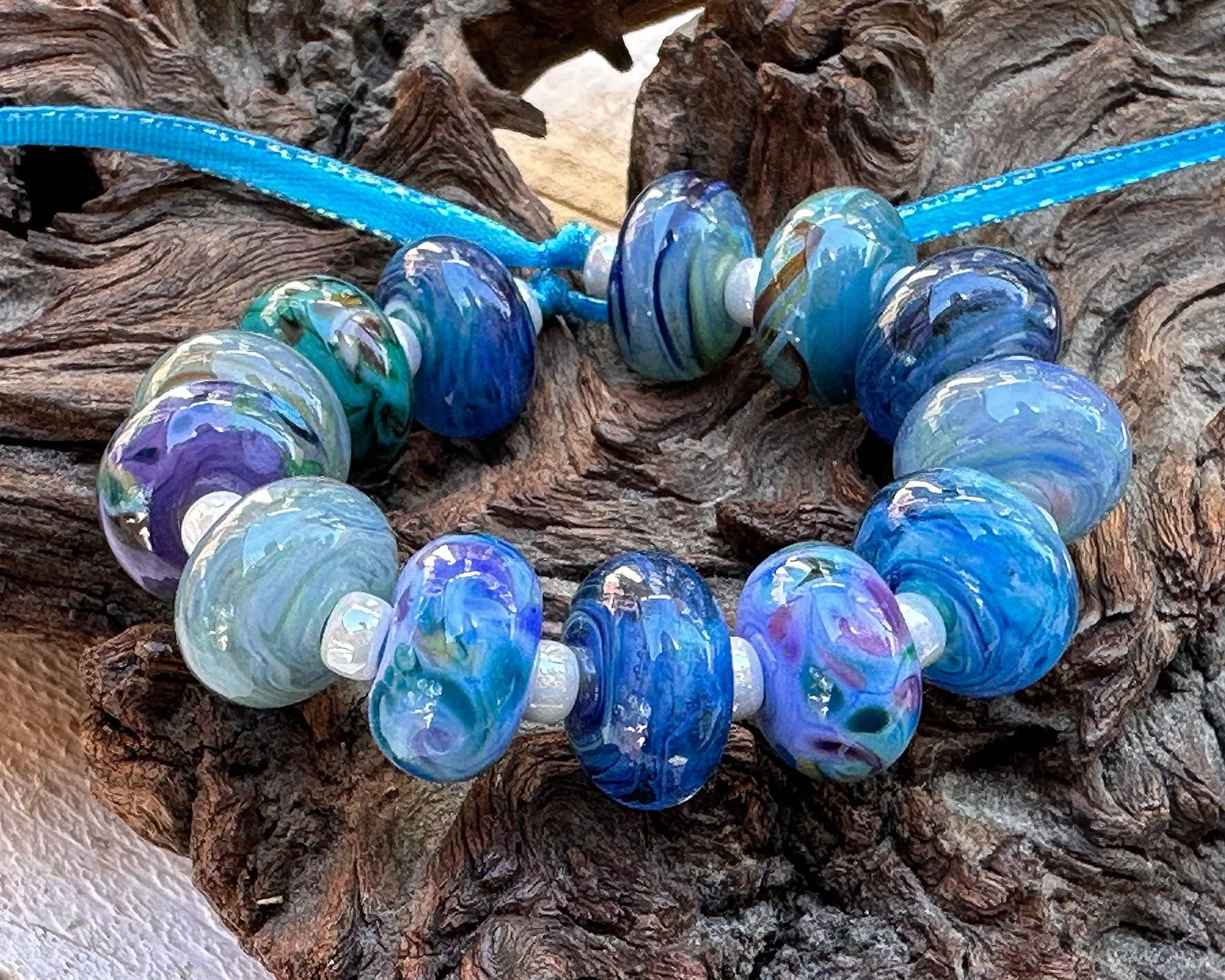 13 Blue Orphan Lampwork Beads Set SRA
