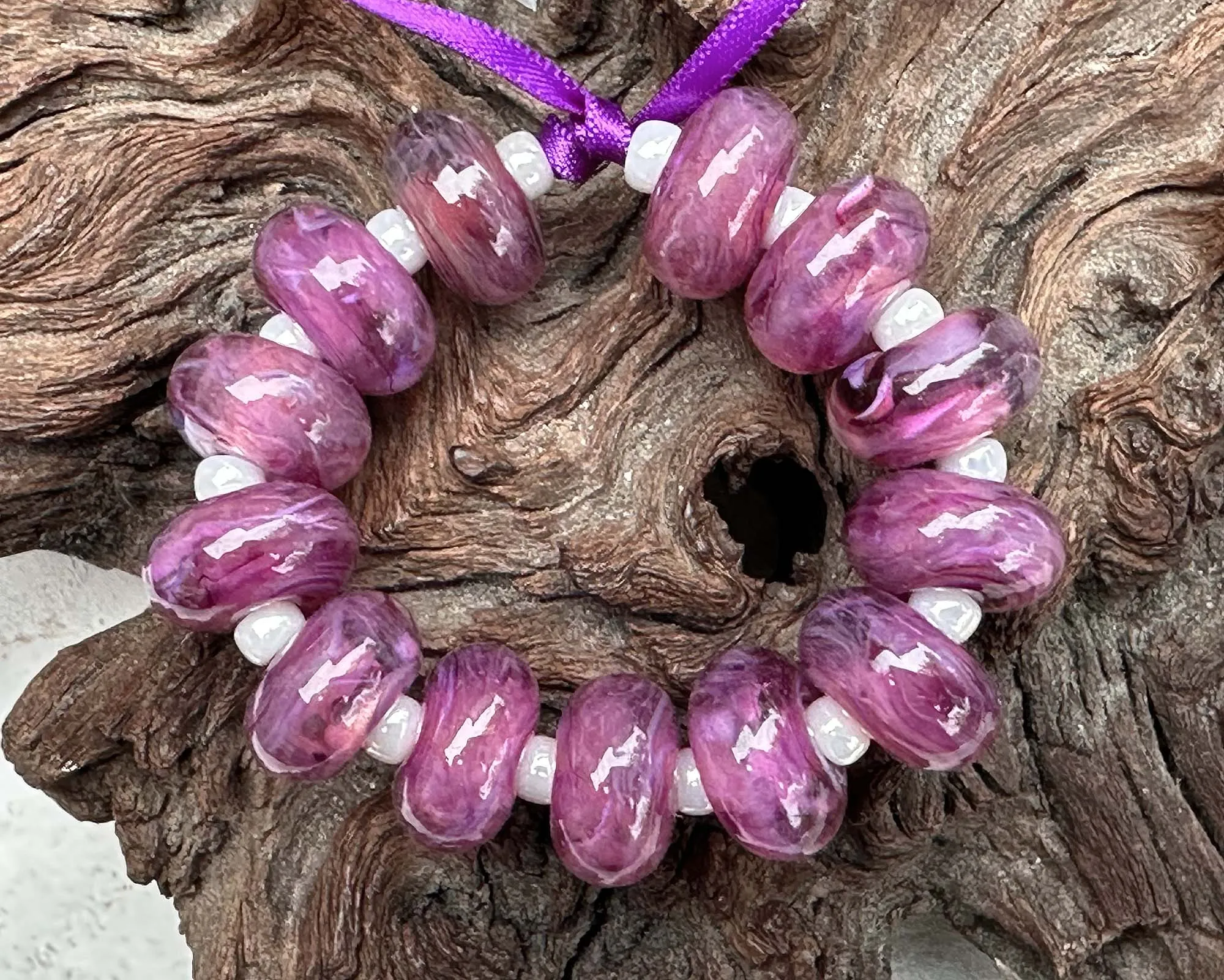 13 Plum Purple Lampwork Beads Set SRA