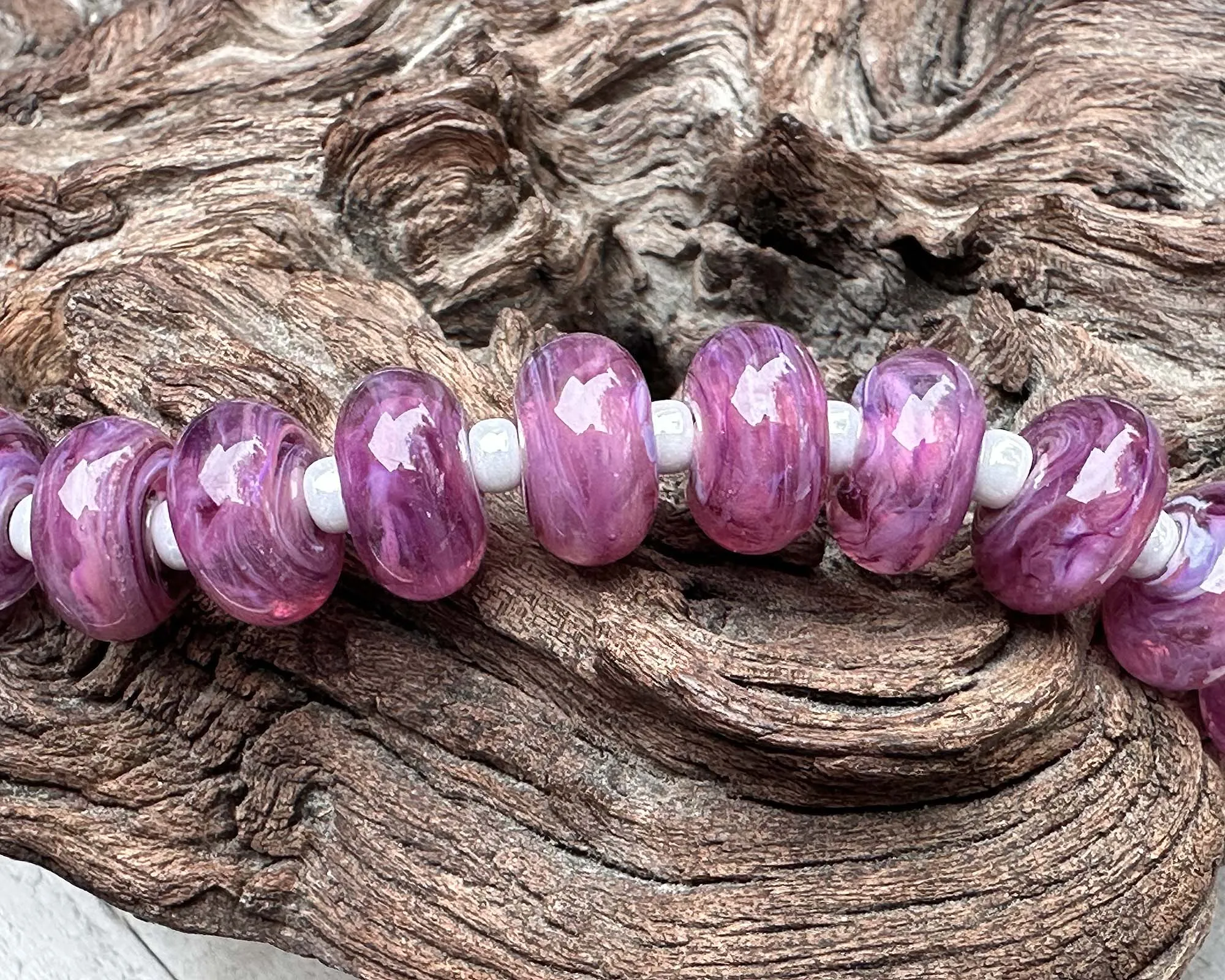 13 Plum Purple Lampwork Beads Set SRA