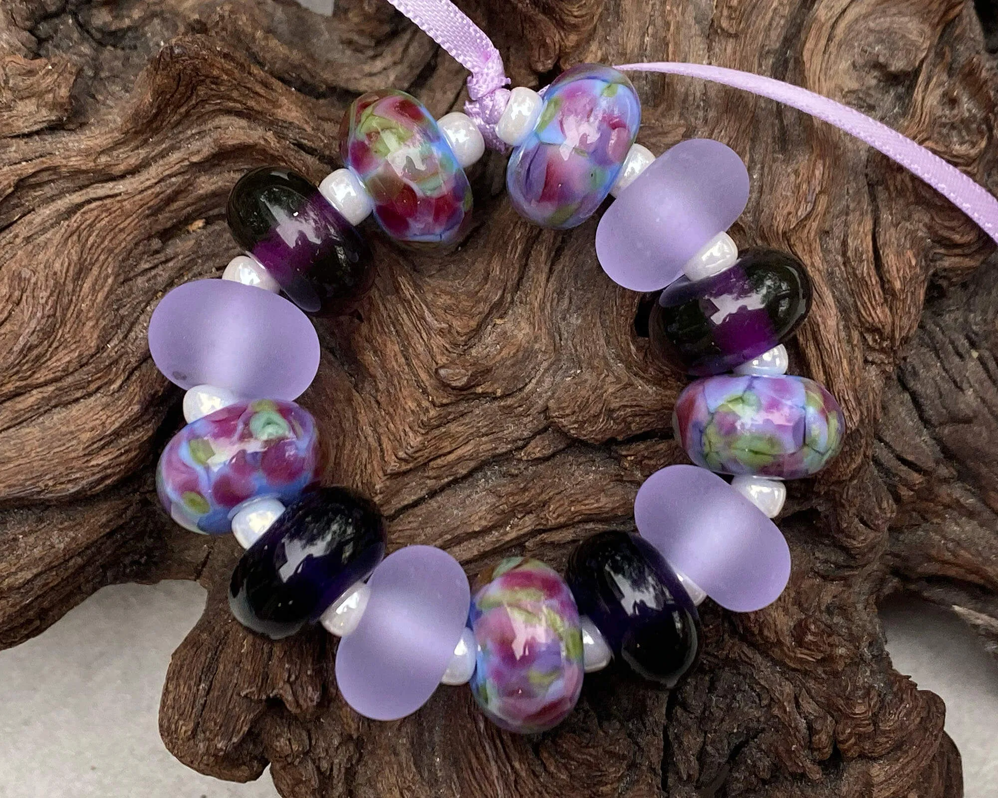 13 Royal Purple Lampwork Beads Set SRA