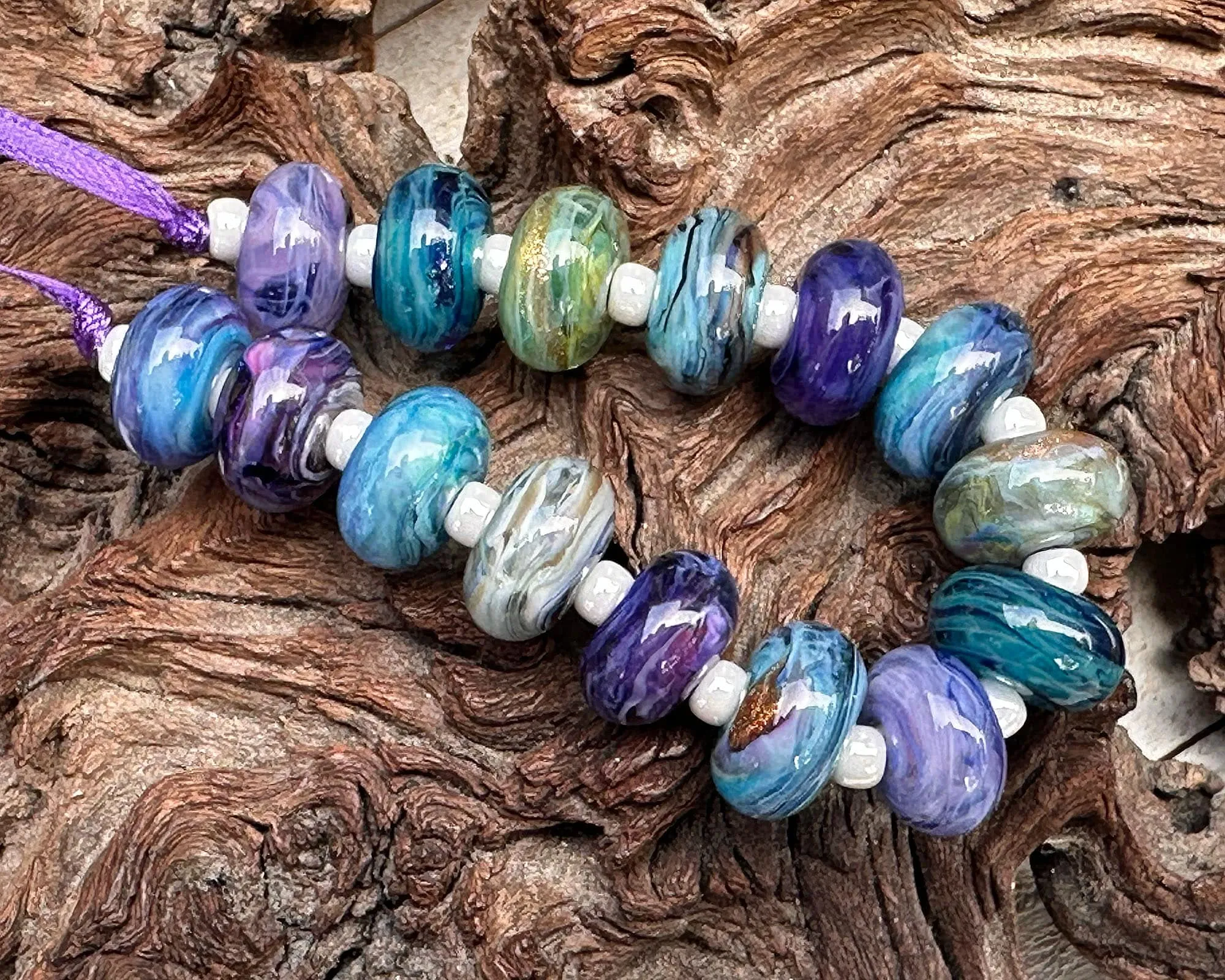 14 Blue Purple Orphan Lampwork Beads Set SRA
