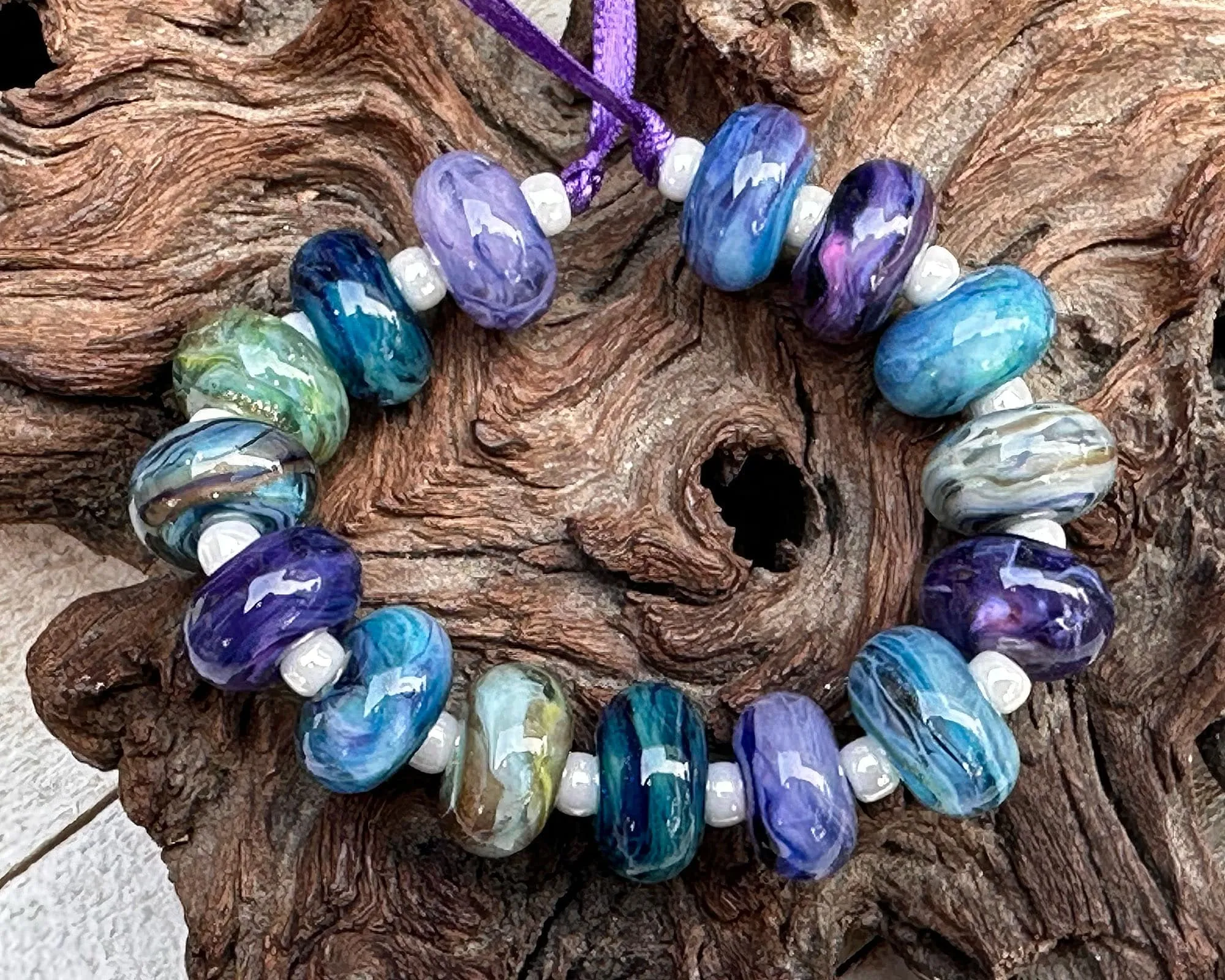 14 Blue Purple Orphan Lampwork Beads Set SRA