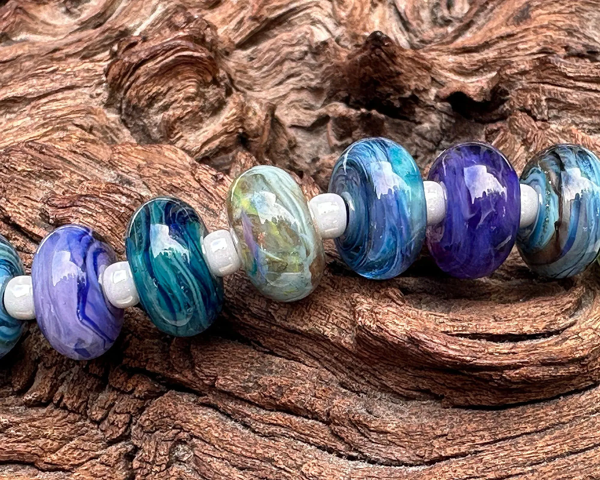 14 Blue Purple Orphan Lampwork Beads Set SRA