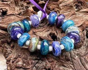 14 Blue Purple Orphan Lampwork Beads Set SRA