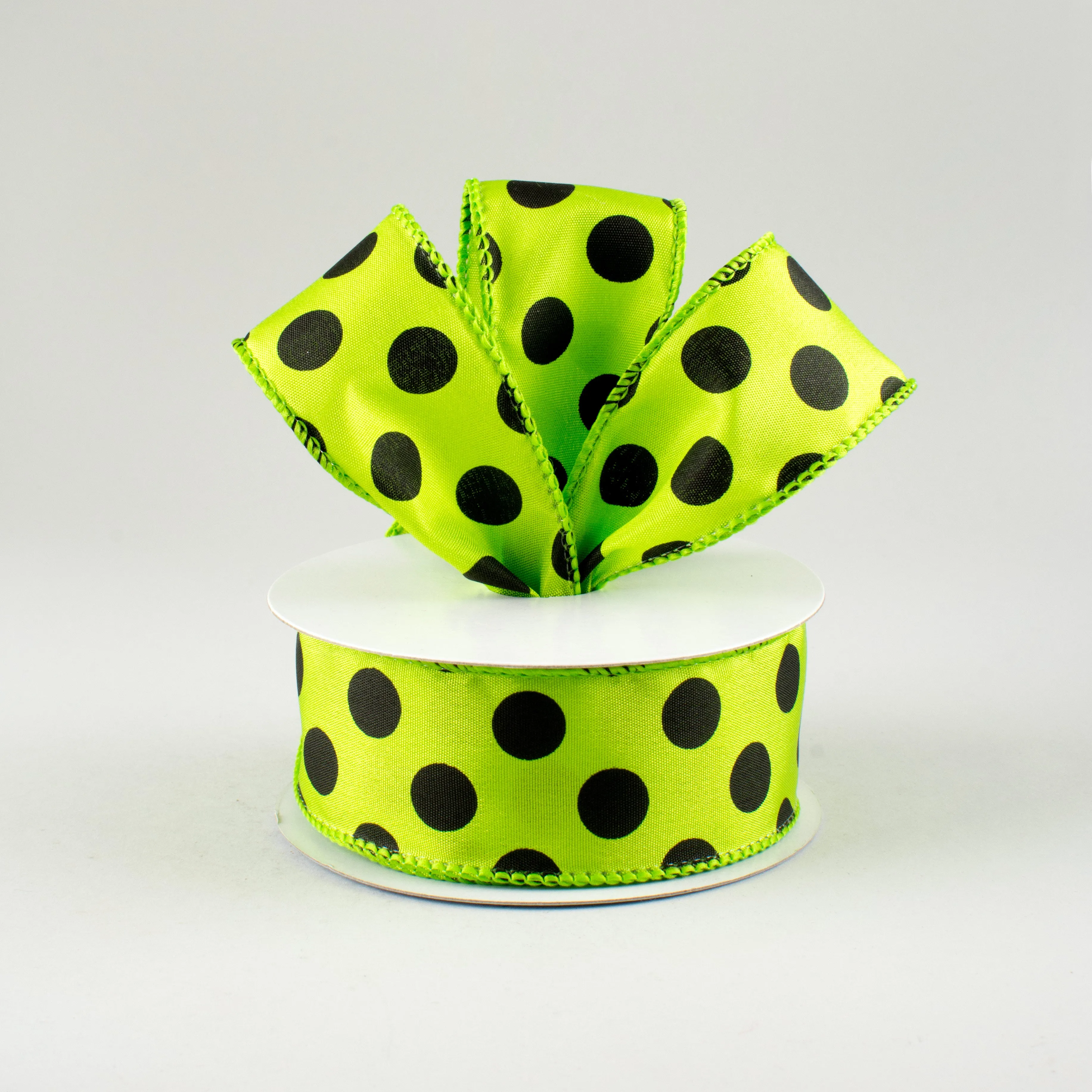 1.5" Big Polka Dot Ribbon: Lime Green & Black (10 Yards)