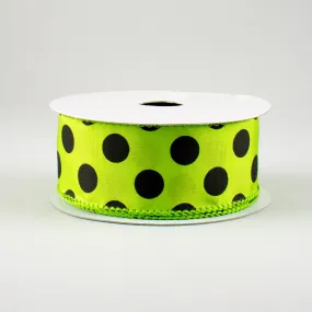 1.5" Big Polka Dot Ribbon: Lime Green & Black (10 Yards)