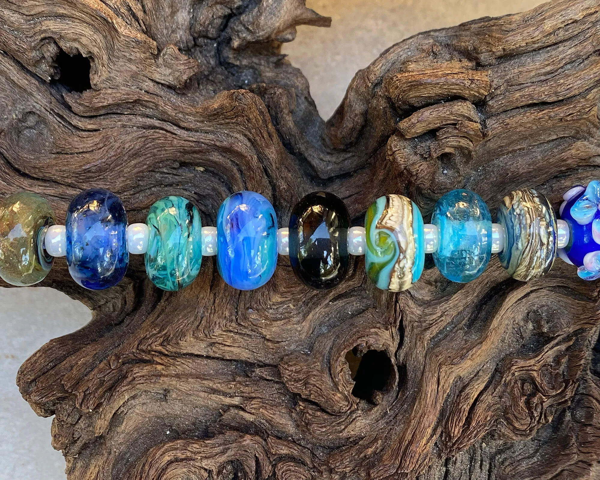 17 Blue Orphan Lampwork Beads Set SRA