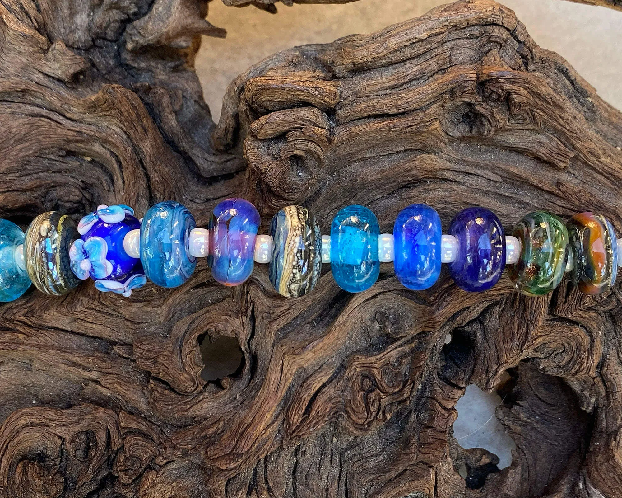 17 Blue Orphan Lampwork Beads Set SRA