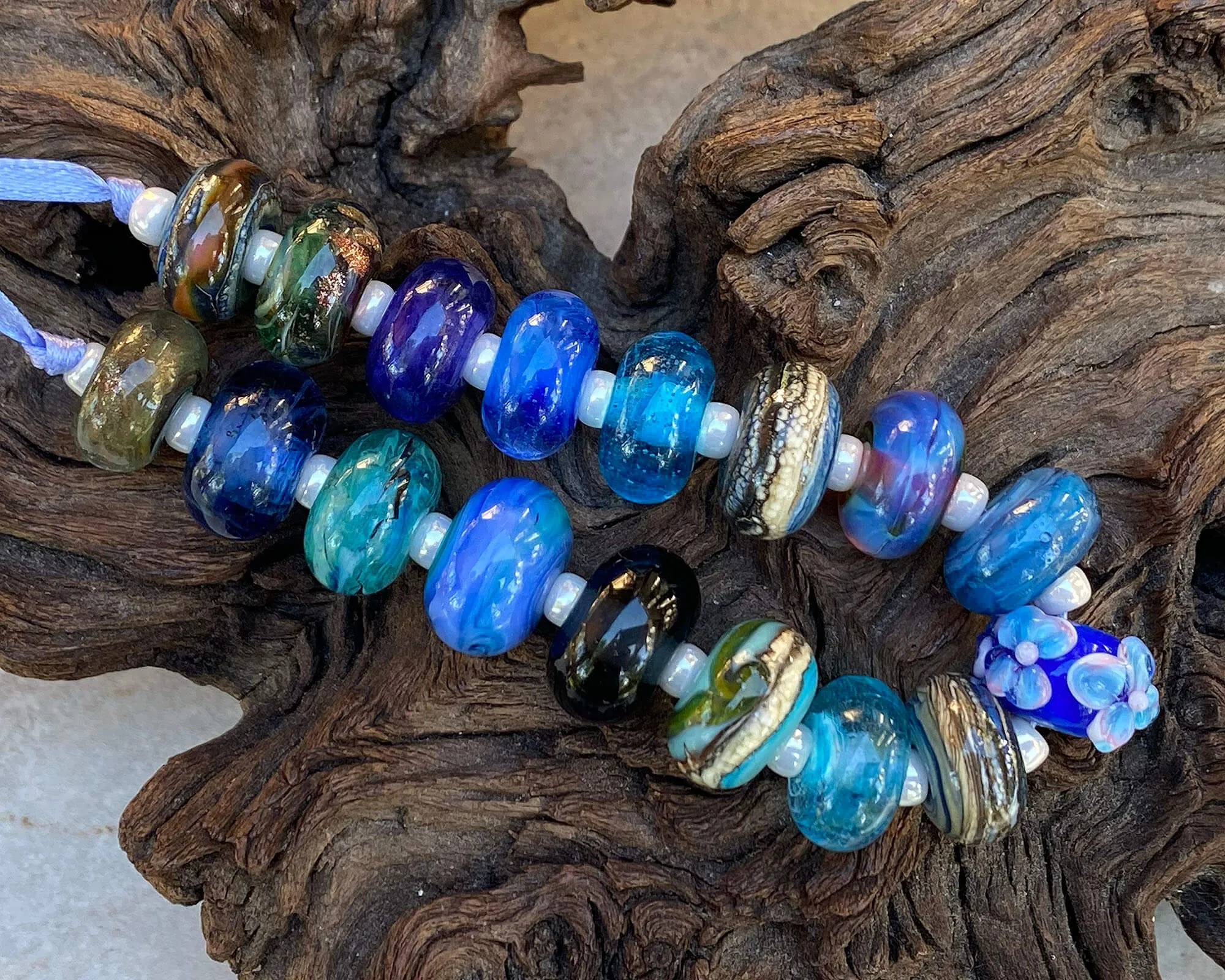 17 Blue Orphan Lampwork Beads Set SRA