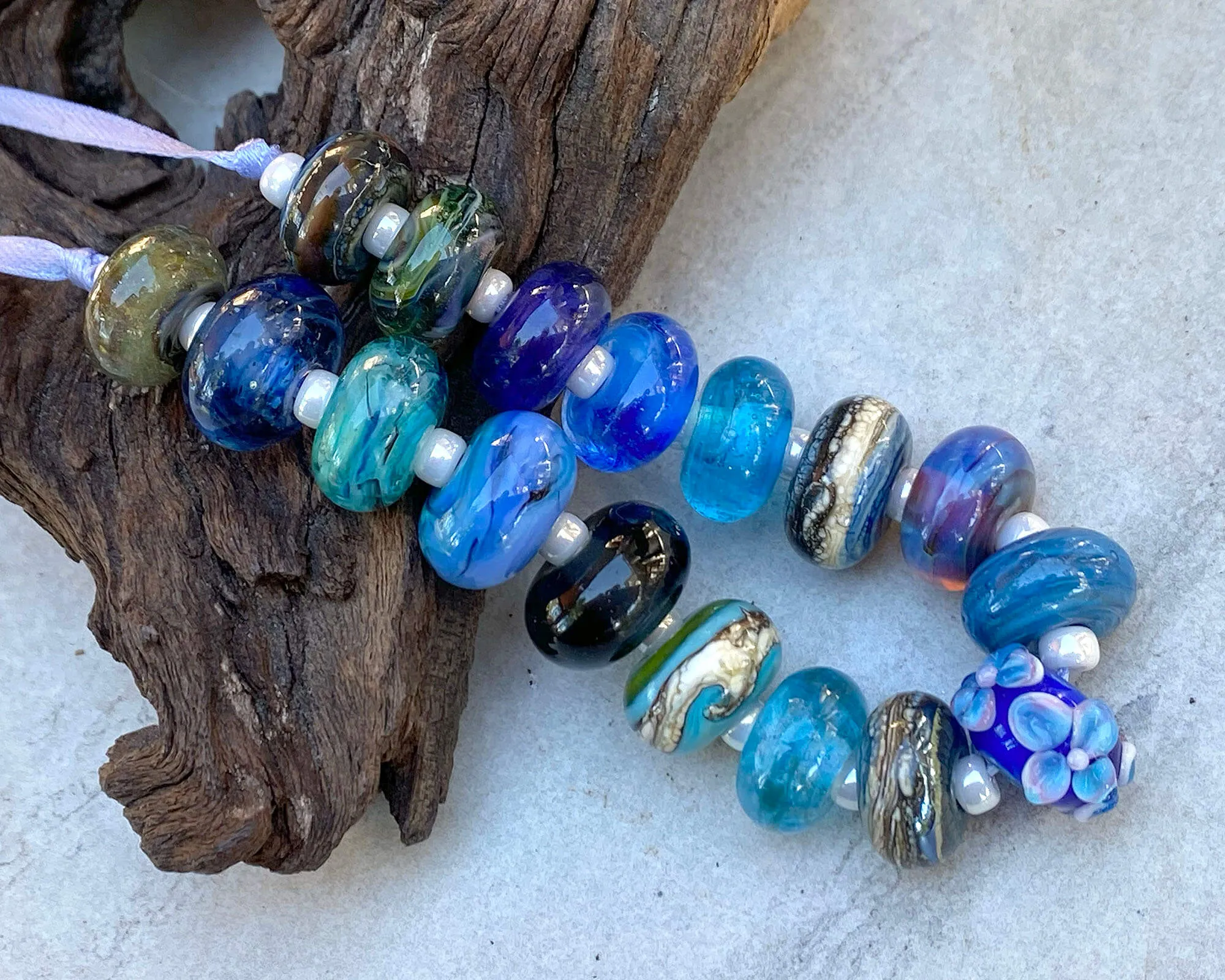 17 Blue Orphan Lampwork Beads Set SRA