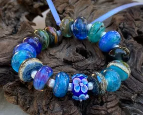 17 Blue Orphan Lampwork Beads Set SRA