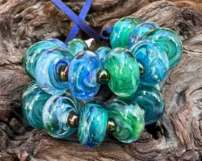 19 Blue Orphan Lampwork Beads Set SRA