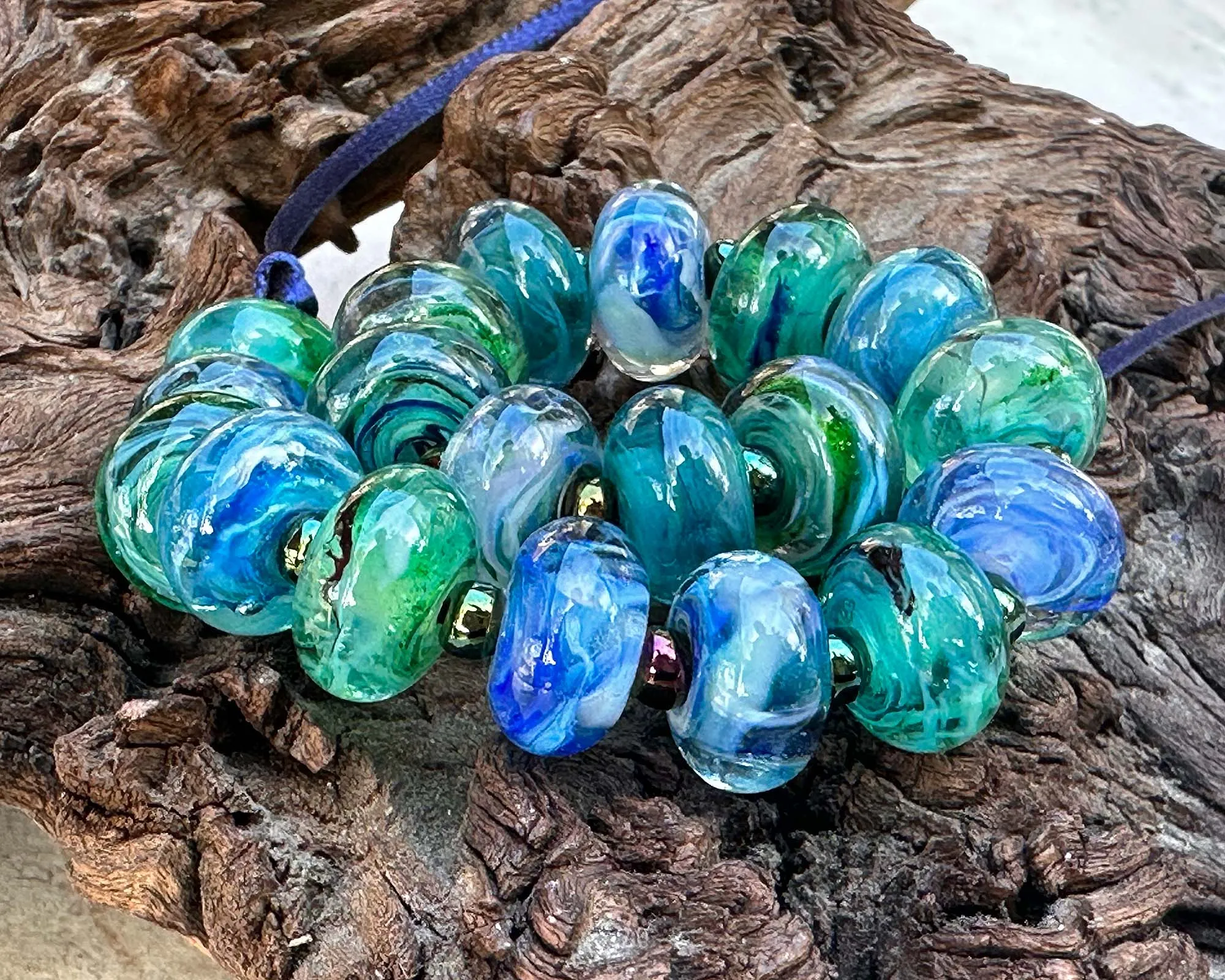 19 Blue Orphan Lampwork Beads Set SRA