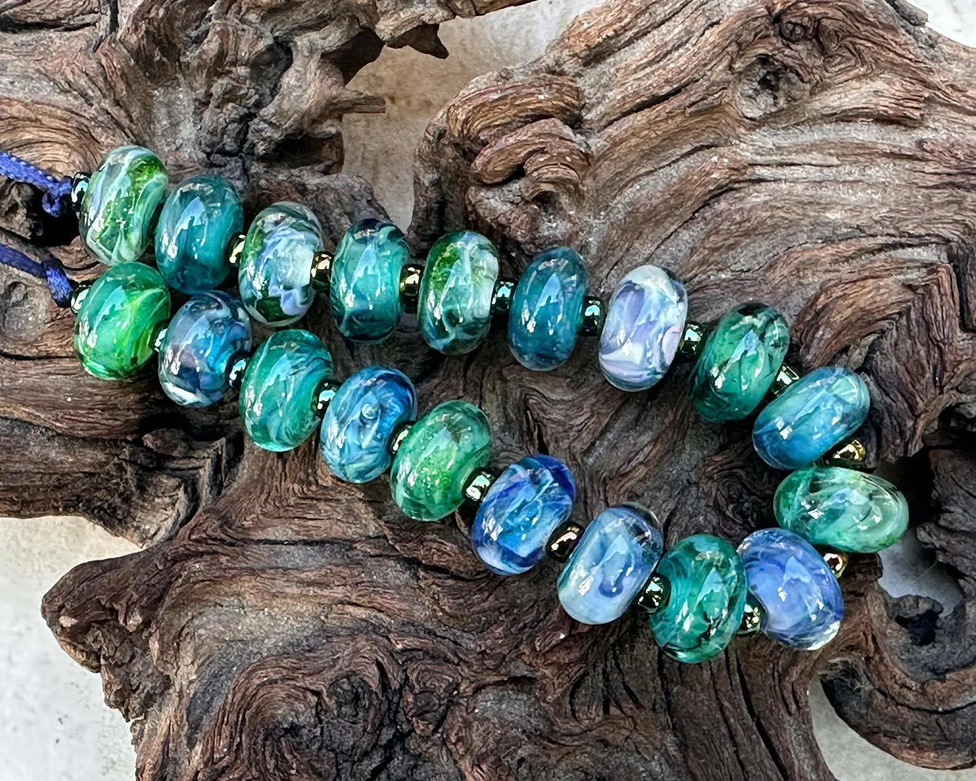 19 Blue Orphan Lampwork Beads Set SRA