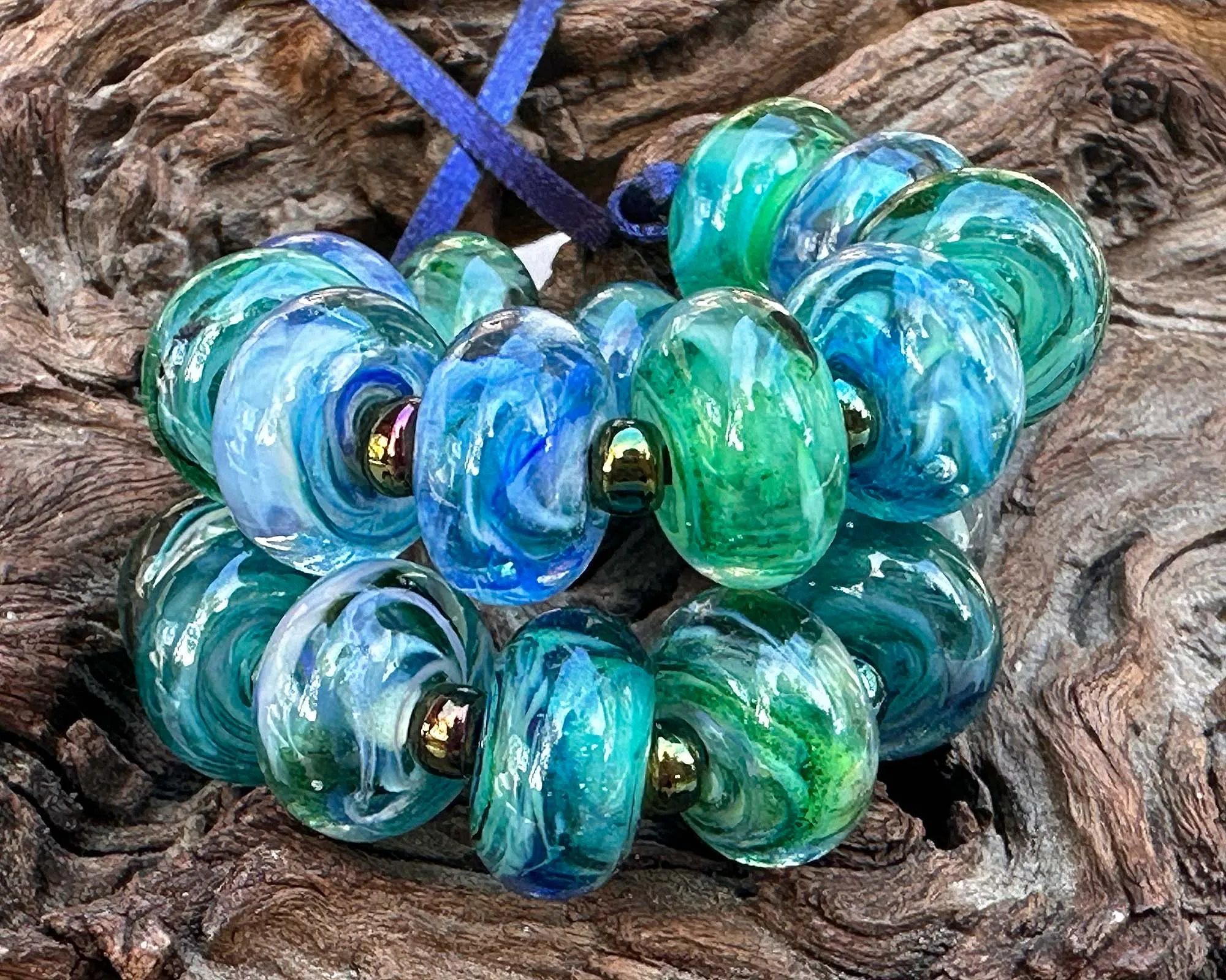 19 Blue Orphan Lampwork Beads Set SRA