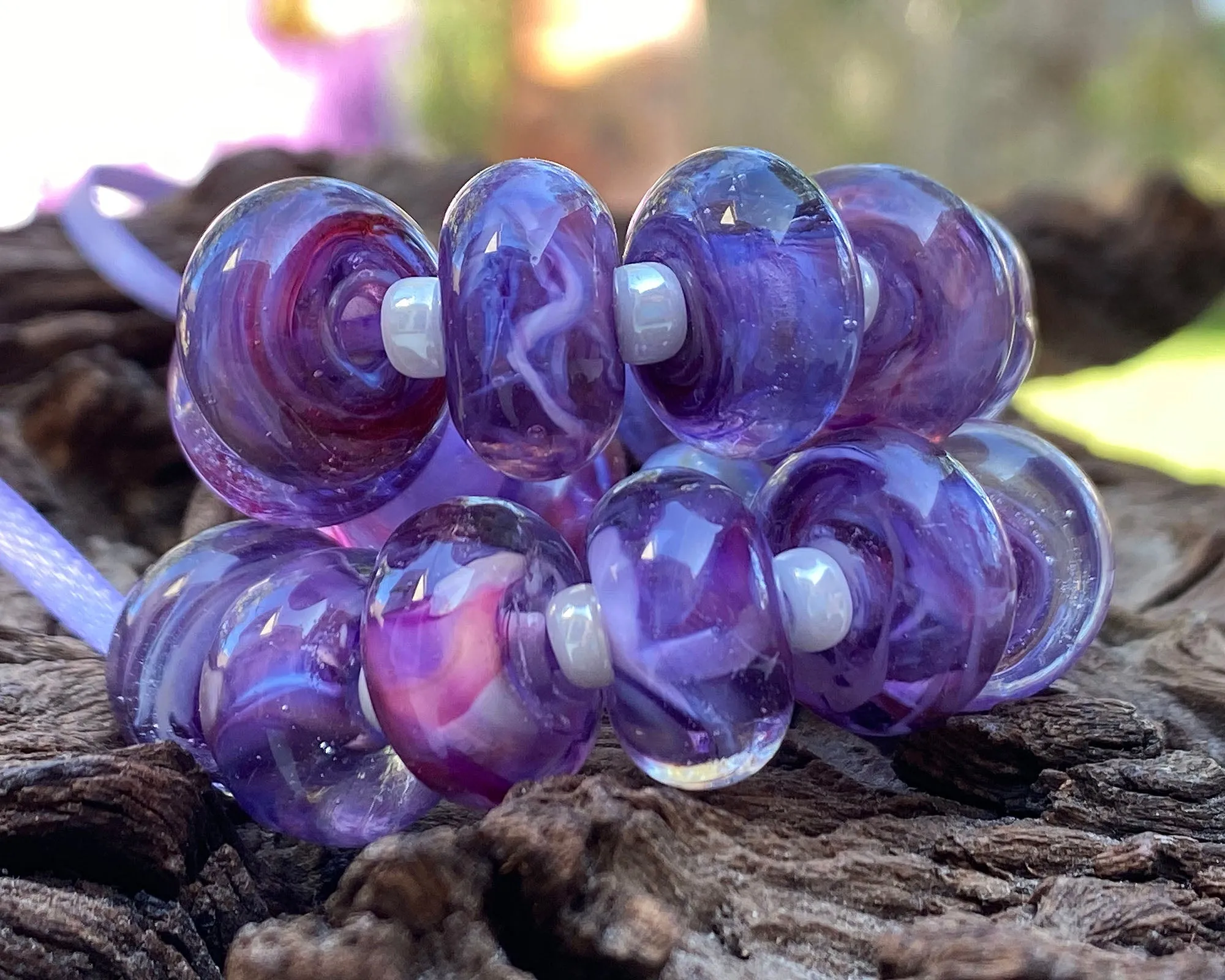 19 Purple & Blue Swirls Lampwork Beads Set SRA