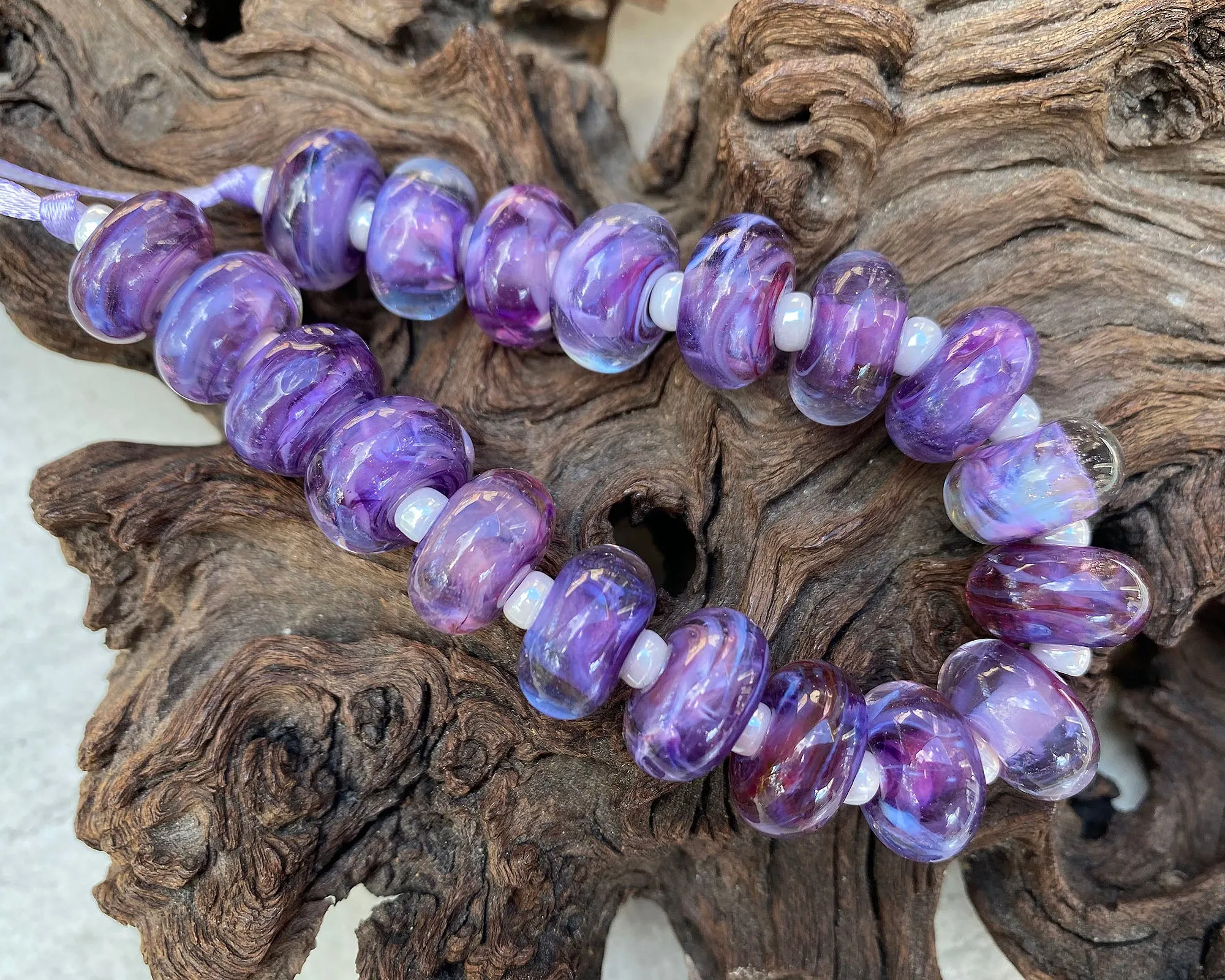 19 Purple & Blue Swirls Lampwork Beads Set SRA