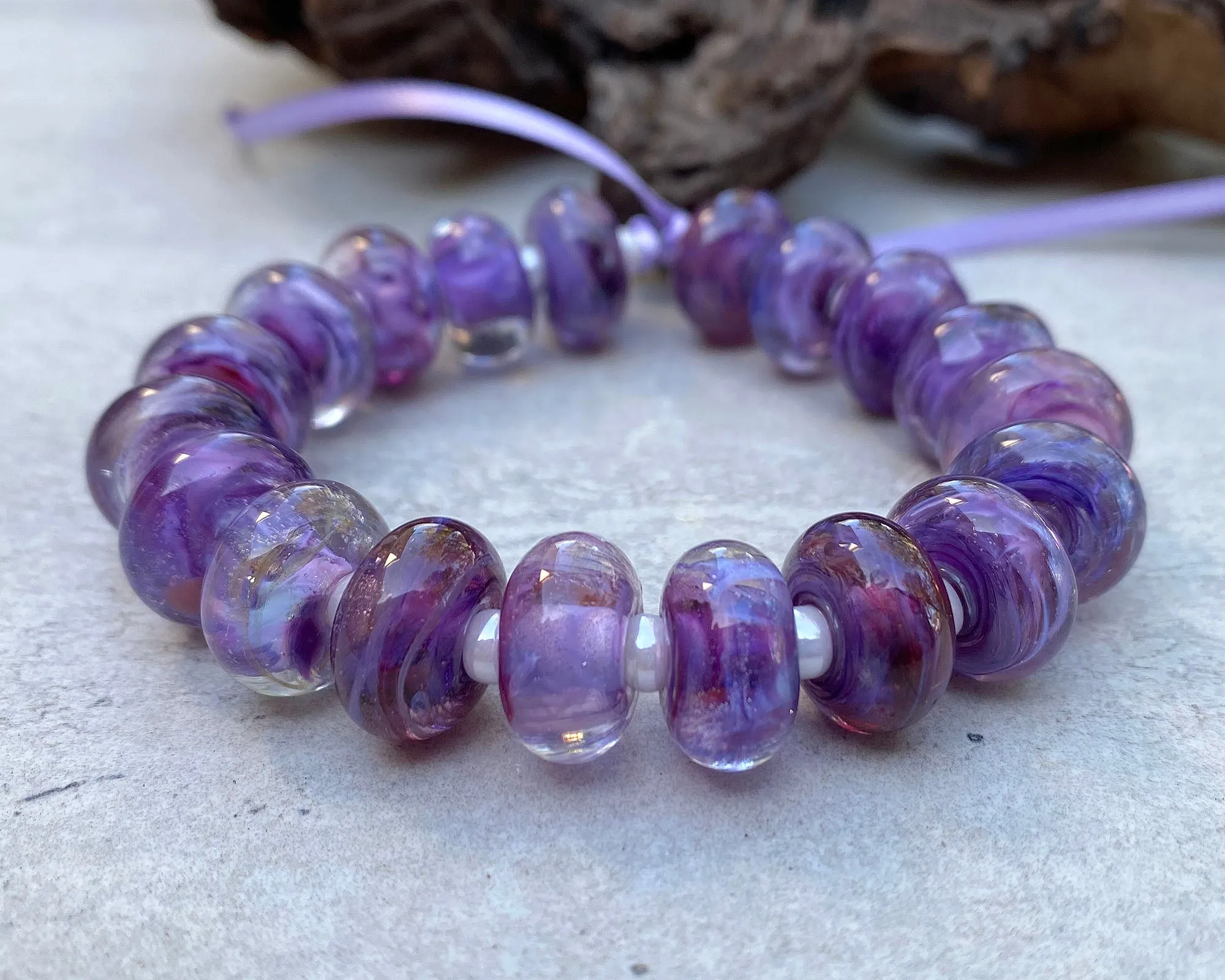 19 Purple & Blue Swirls Lampwork Beads Set SRA