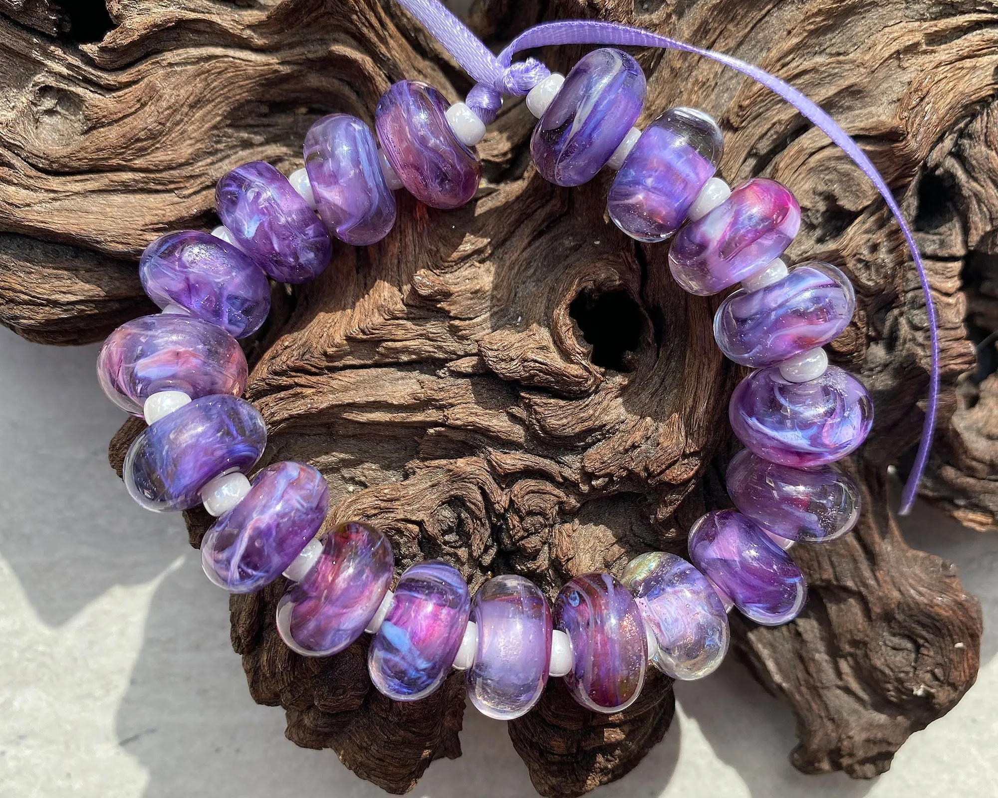 19 Purple & Blue Swirls Lampwork Beads Set SRA