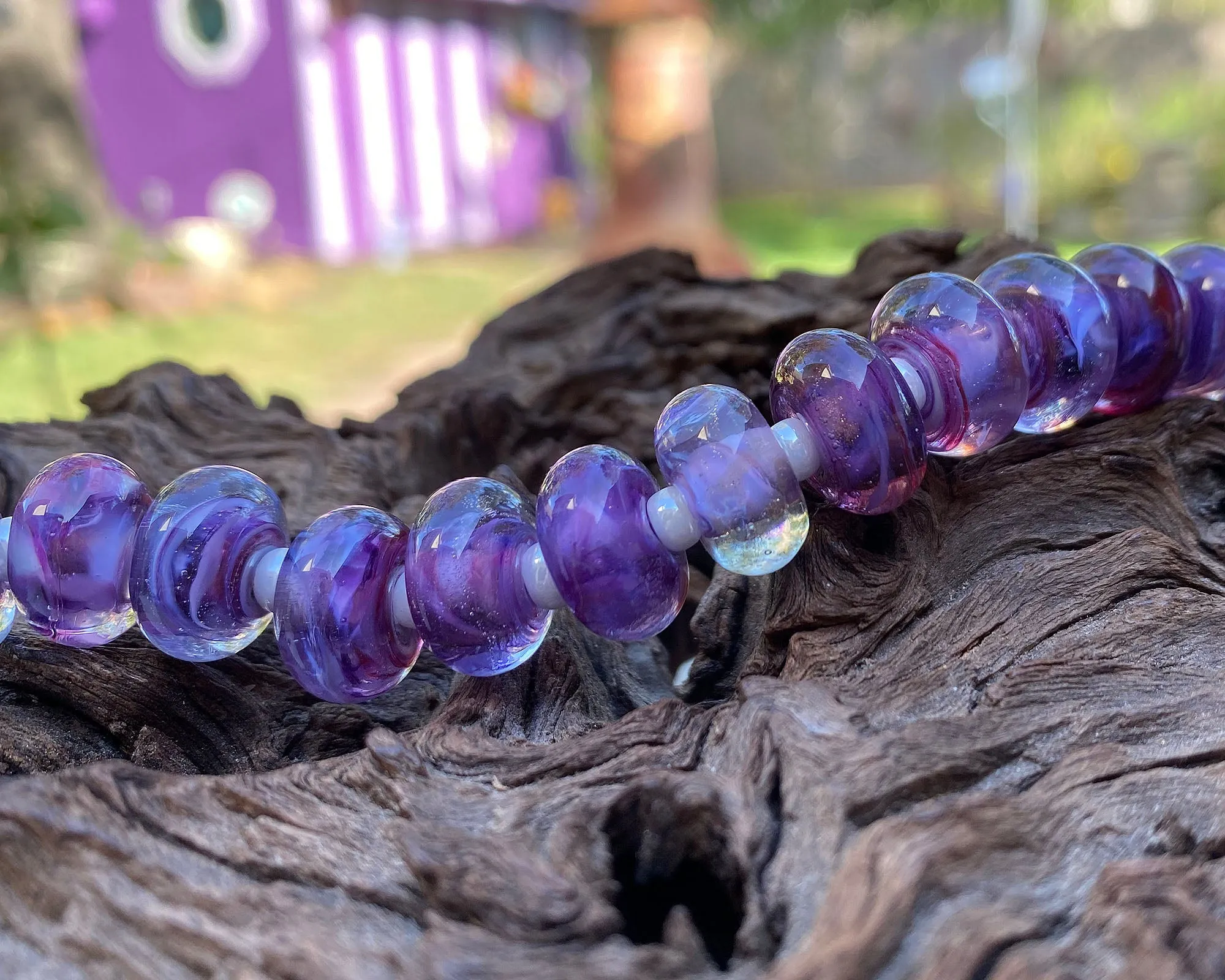 19 Purple & Blue Swirls Lampwork Beads Set SRA