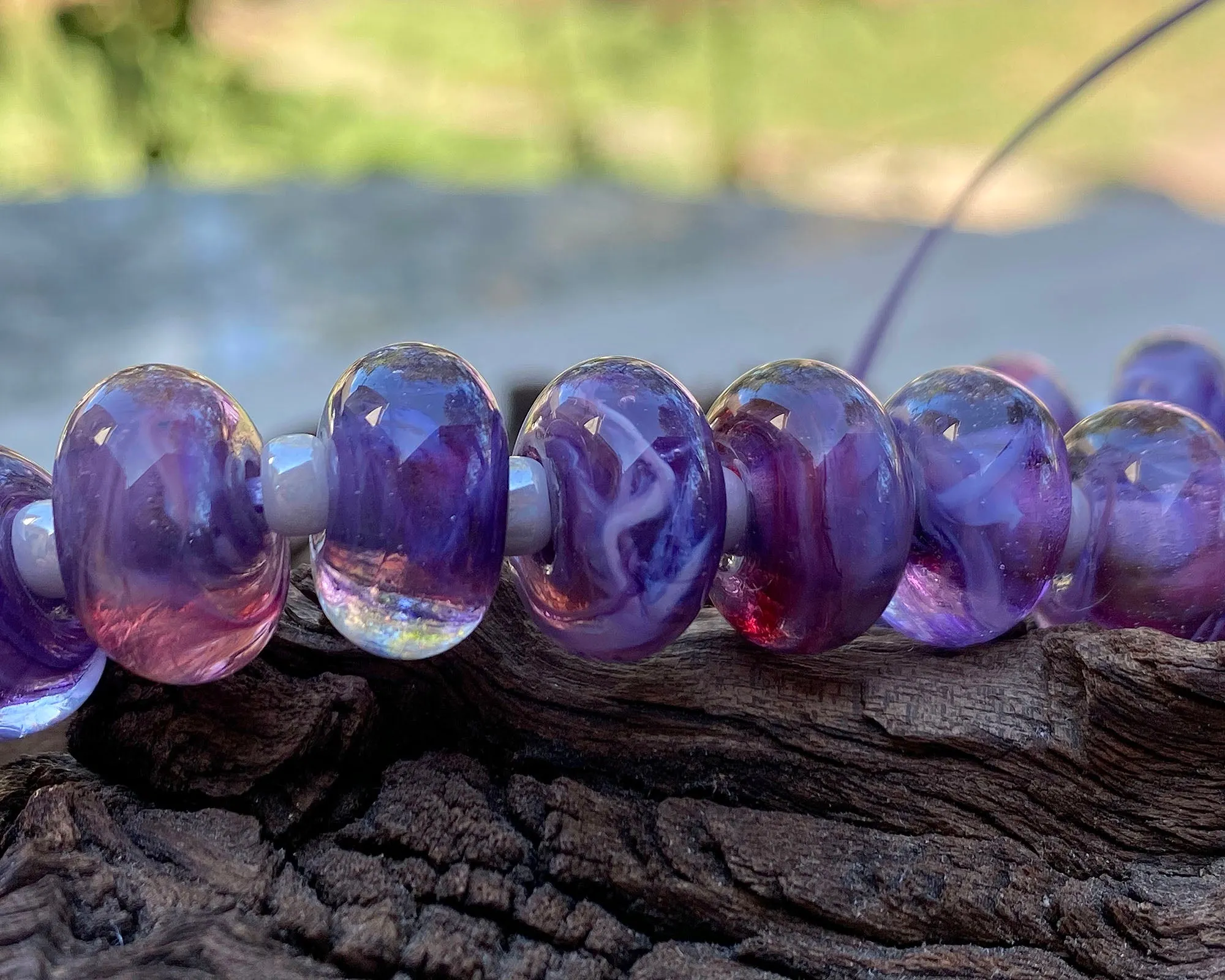 19 Purple & Blue Swirls Lampwork Beads Set SRA