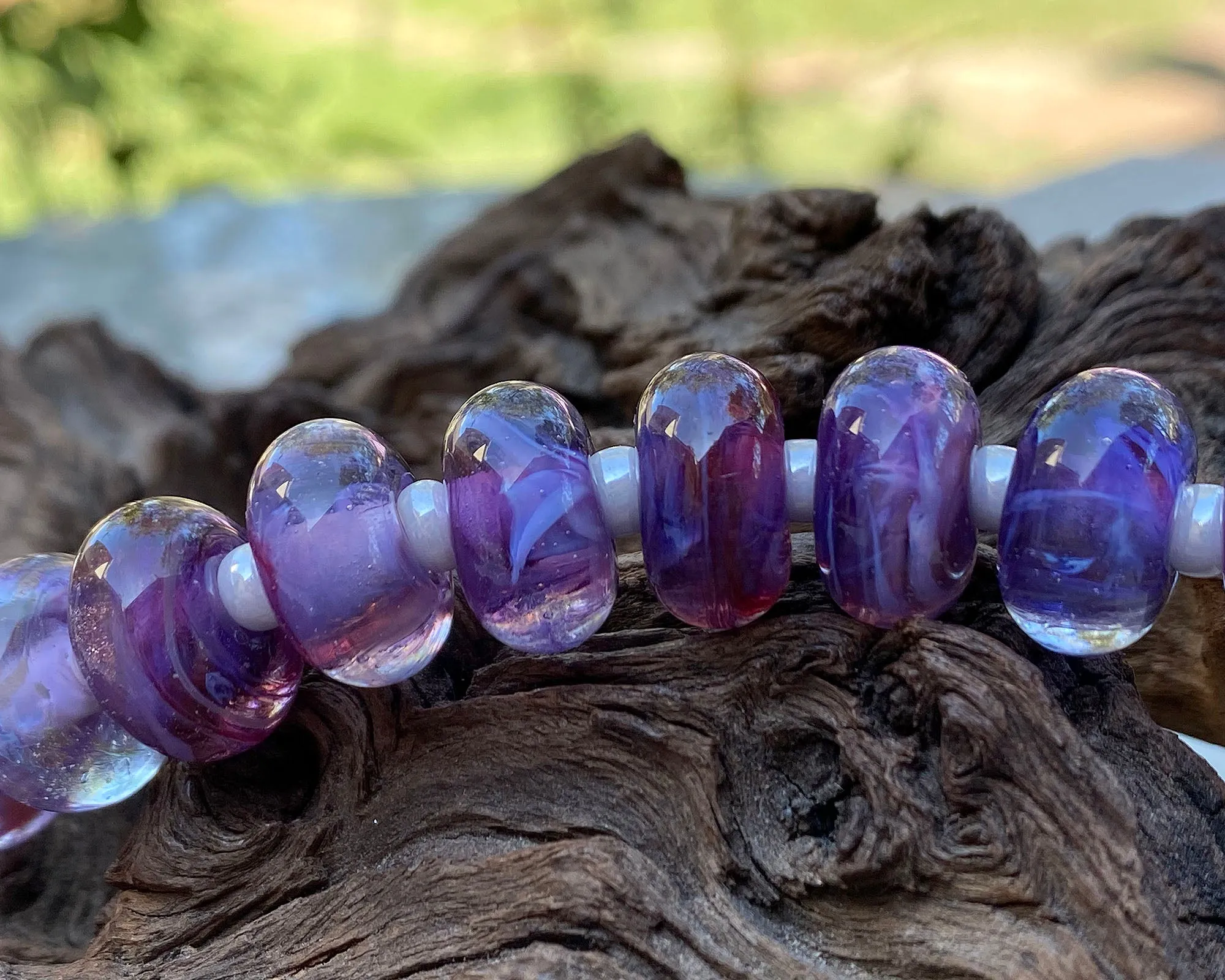 19 Purple & Blue Swirls Lampwork Beads Set SRA