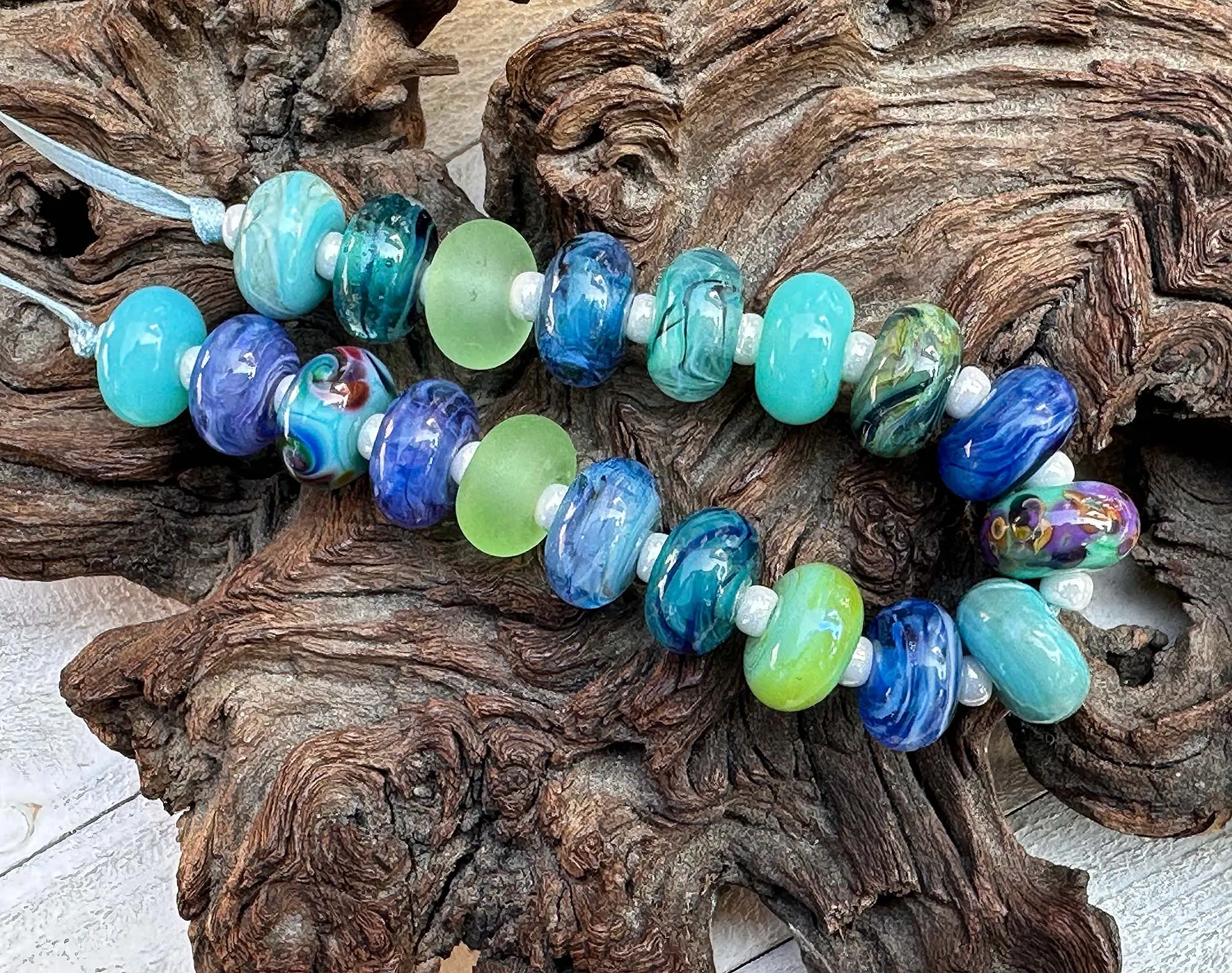 19 Turquoise & Green Mix Lampwork Beads Set SRA