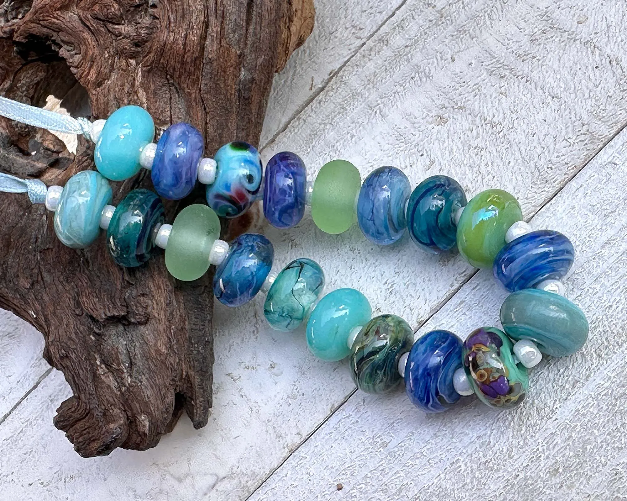 19 Turquoise & Green Mix Lampwork Beads Set SRA