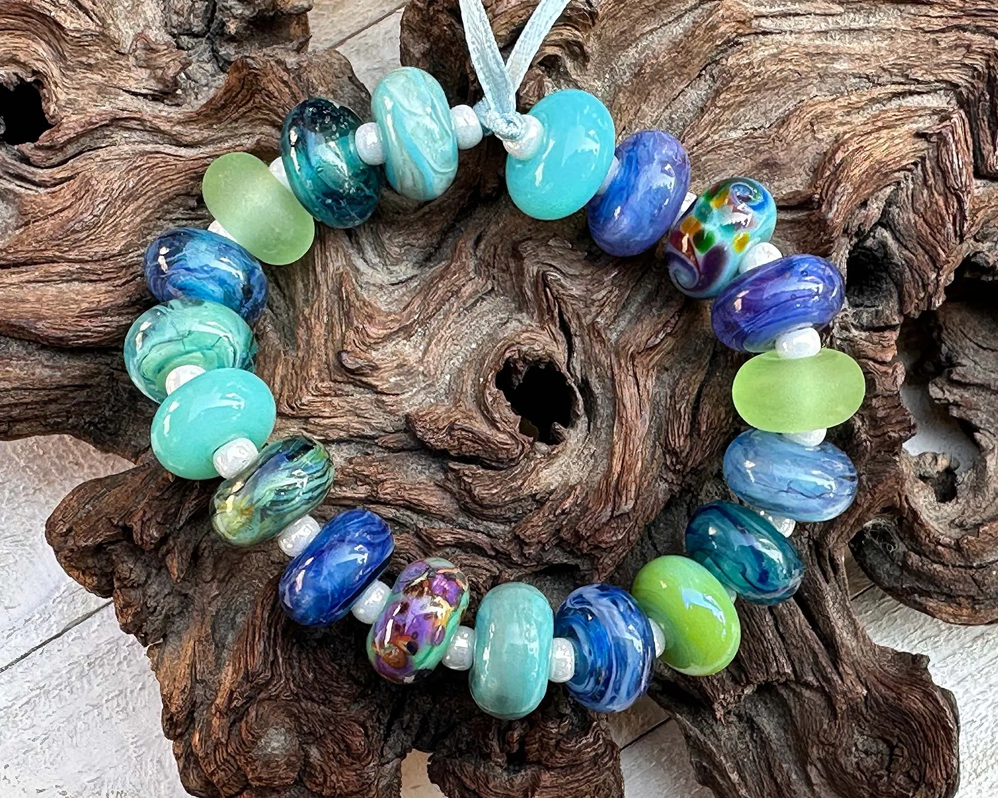 19 Turquoise & Green Mix Lampwork Beads Set SRA