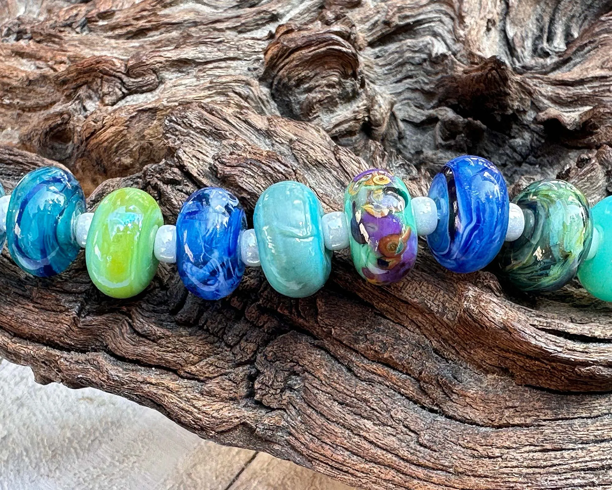 19 Turquoise & Green Mix Lampwork Beads Set SRA