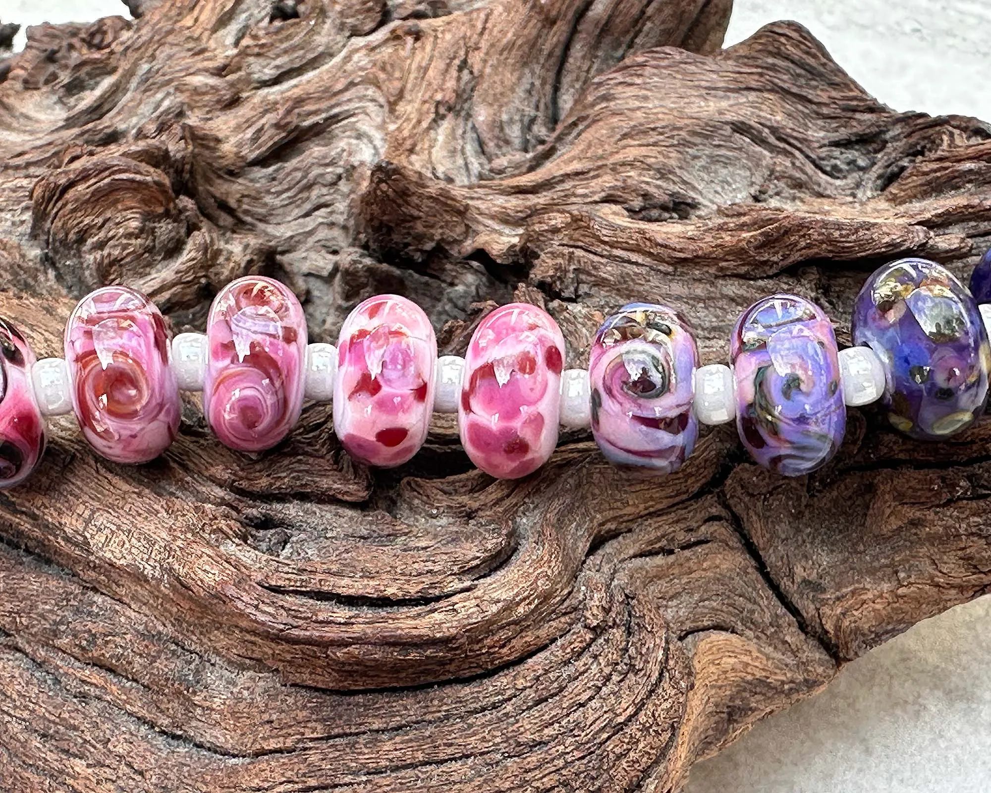 20 Pink Violet Swirl Lampwork Beads Set SRA