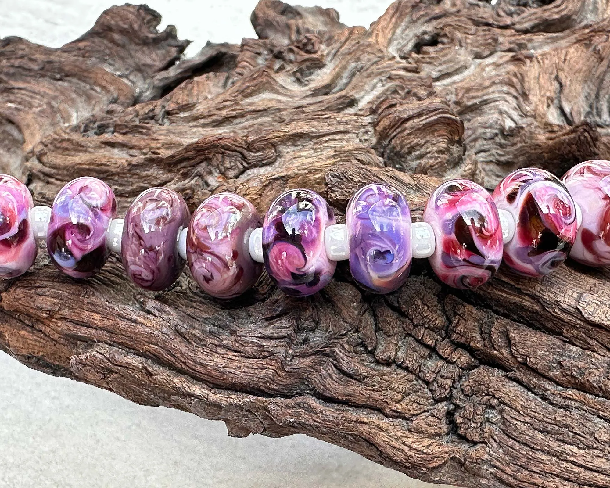 20 Pink Violet Swirl Lampwork Beads Set SRA