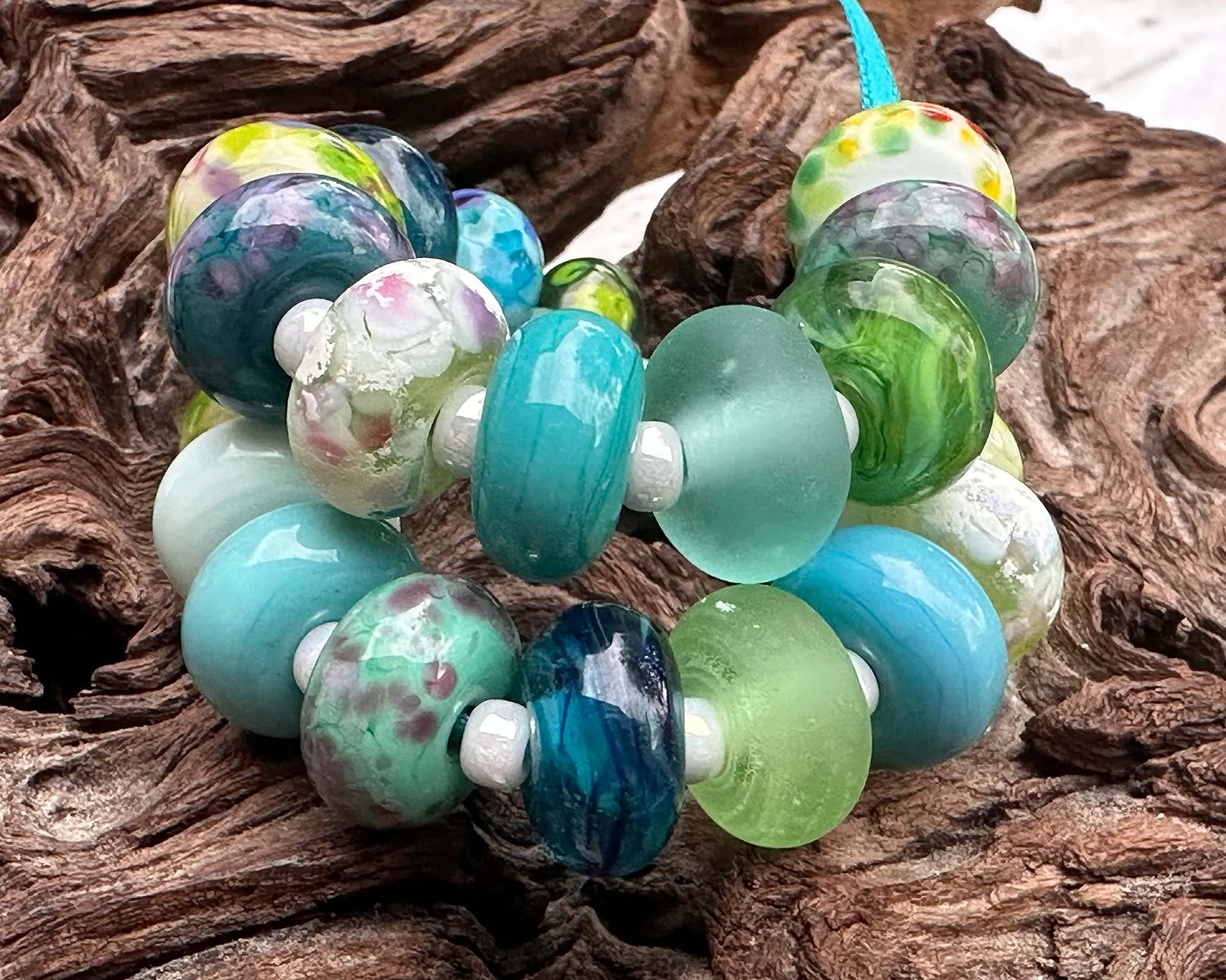 22 Blue Green Orphan Lampwork Beads Set SRA