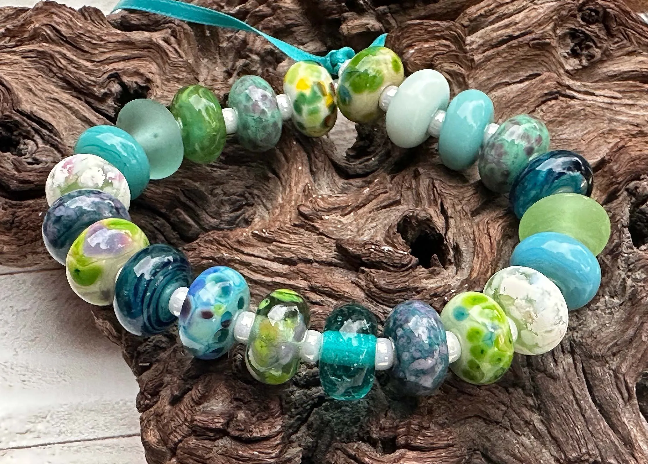 22 Blue Green Orphan Lampwork Beads Set SRA