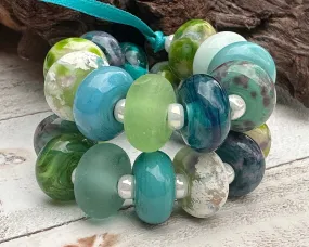 22 Blue Green Orphan Lampwork Beads Set SRA