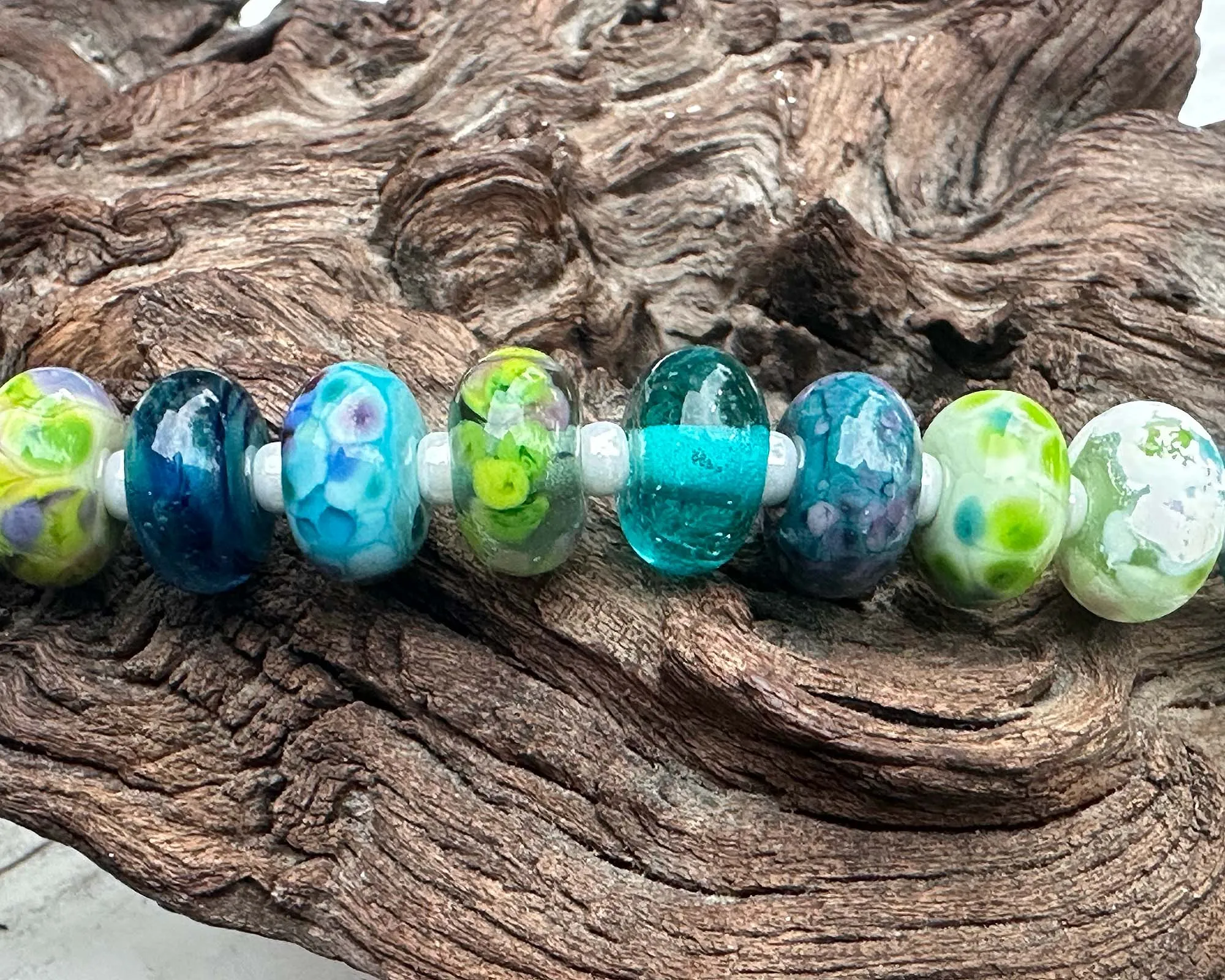 22 Blue Green Orphan Lampwork Beads Set SRA