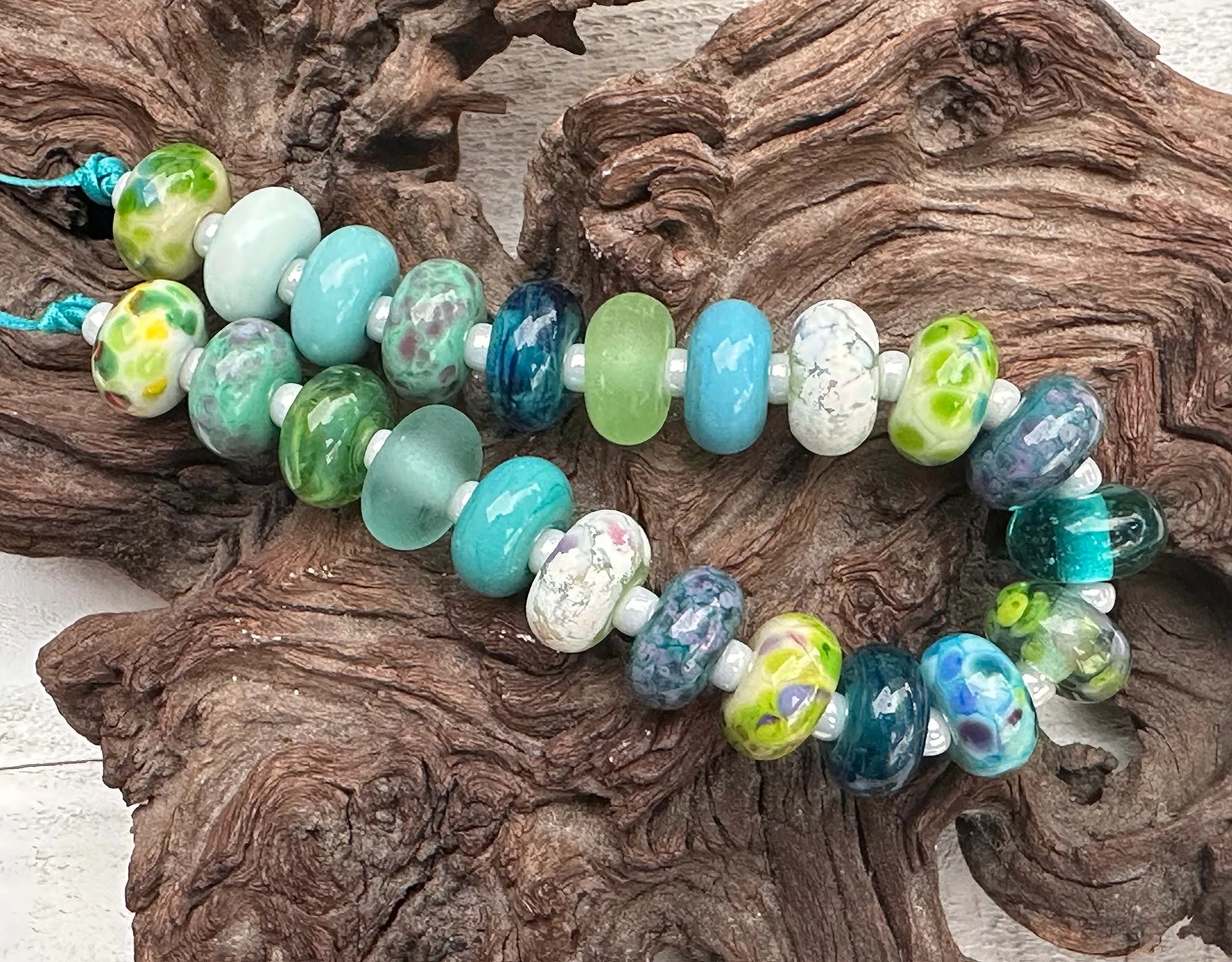 22 Blue Green Orphan Lampwork Beads Set SRA