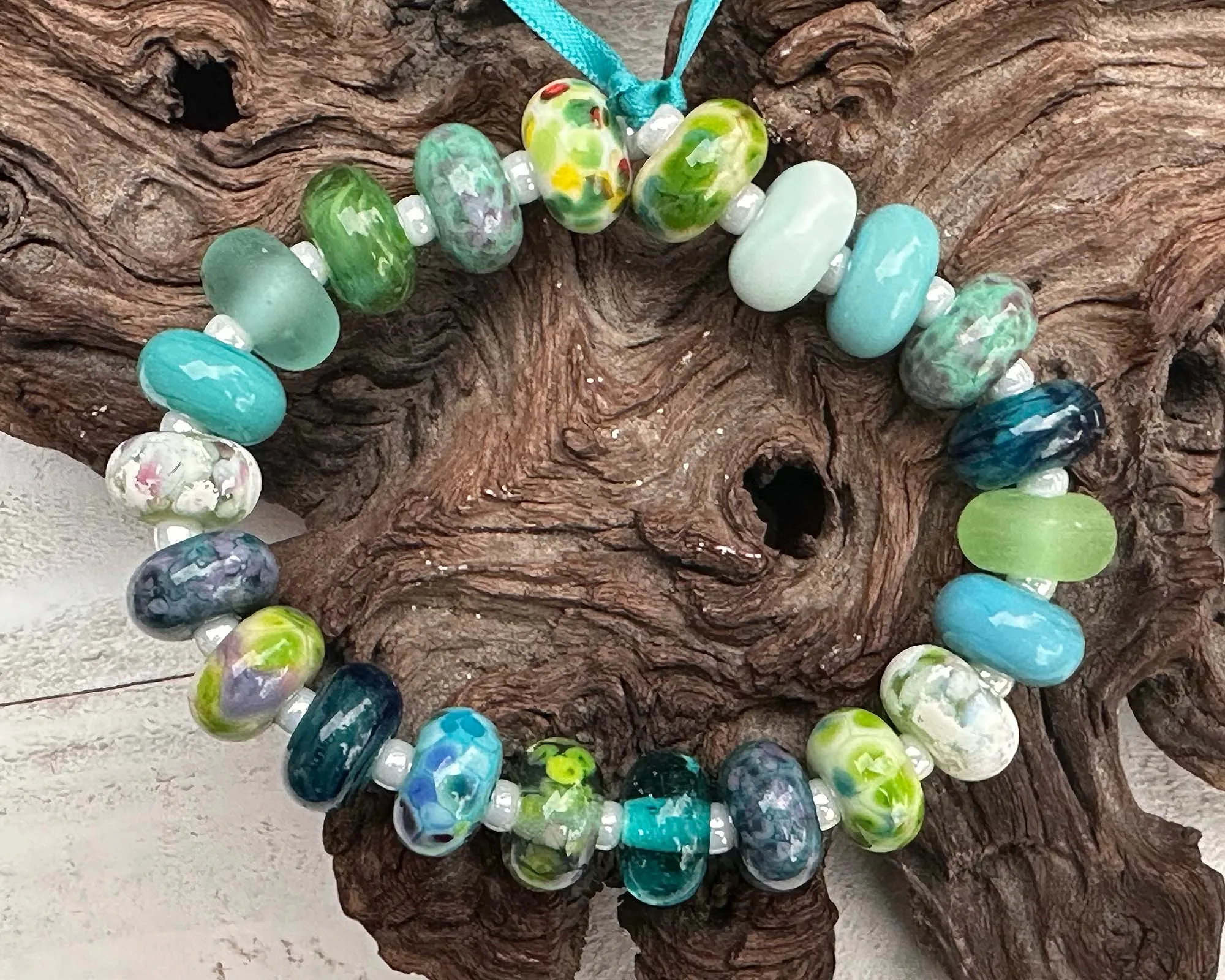 22 Blue Green Orphan Lampwork Beads Set SRA